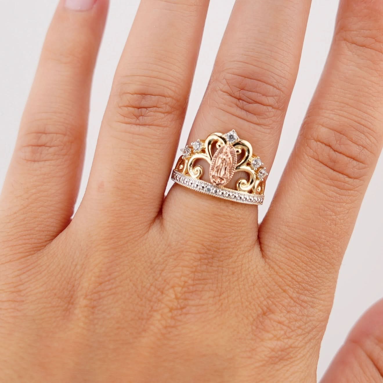 14k Gold Virgencita Crown Ring