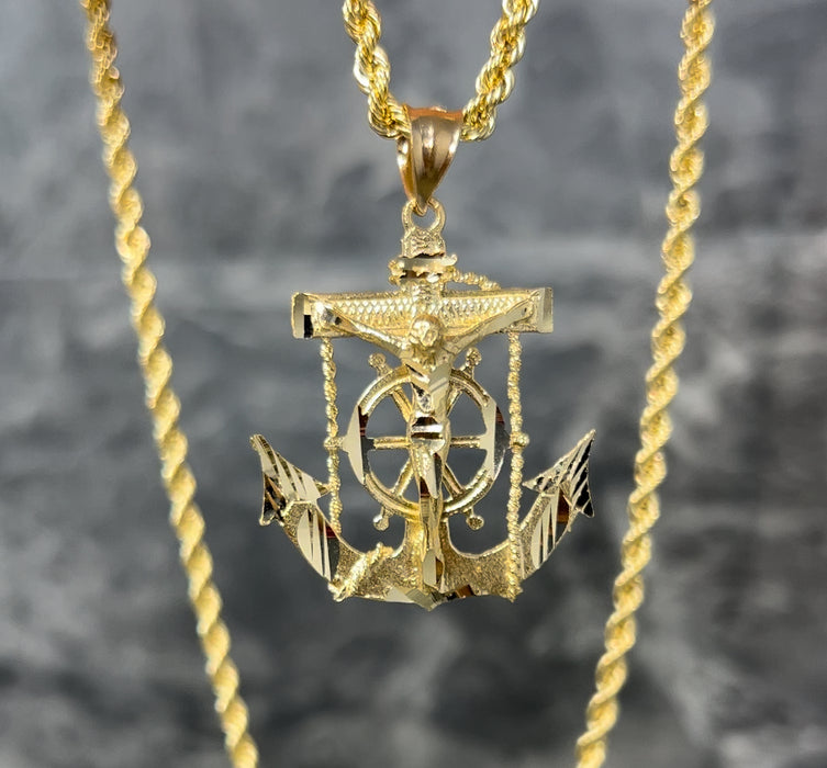14k Gold Anchor Pendant or Chain Set