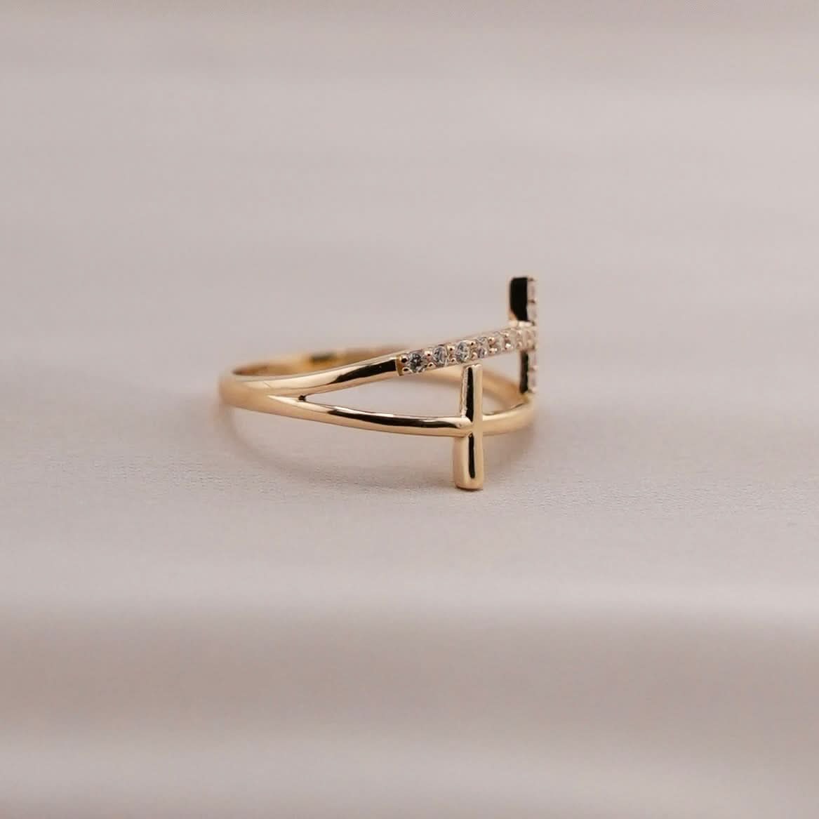 14k Gold Double Cross Ring