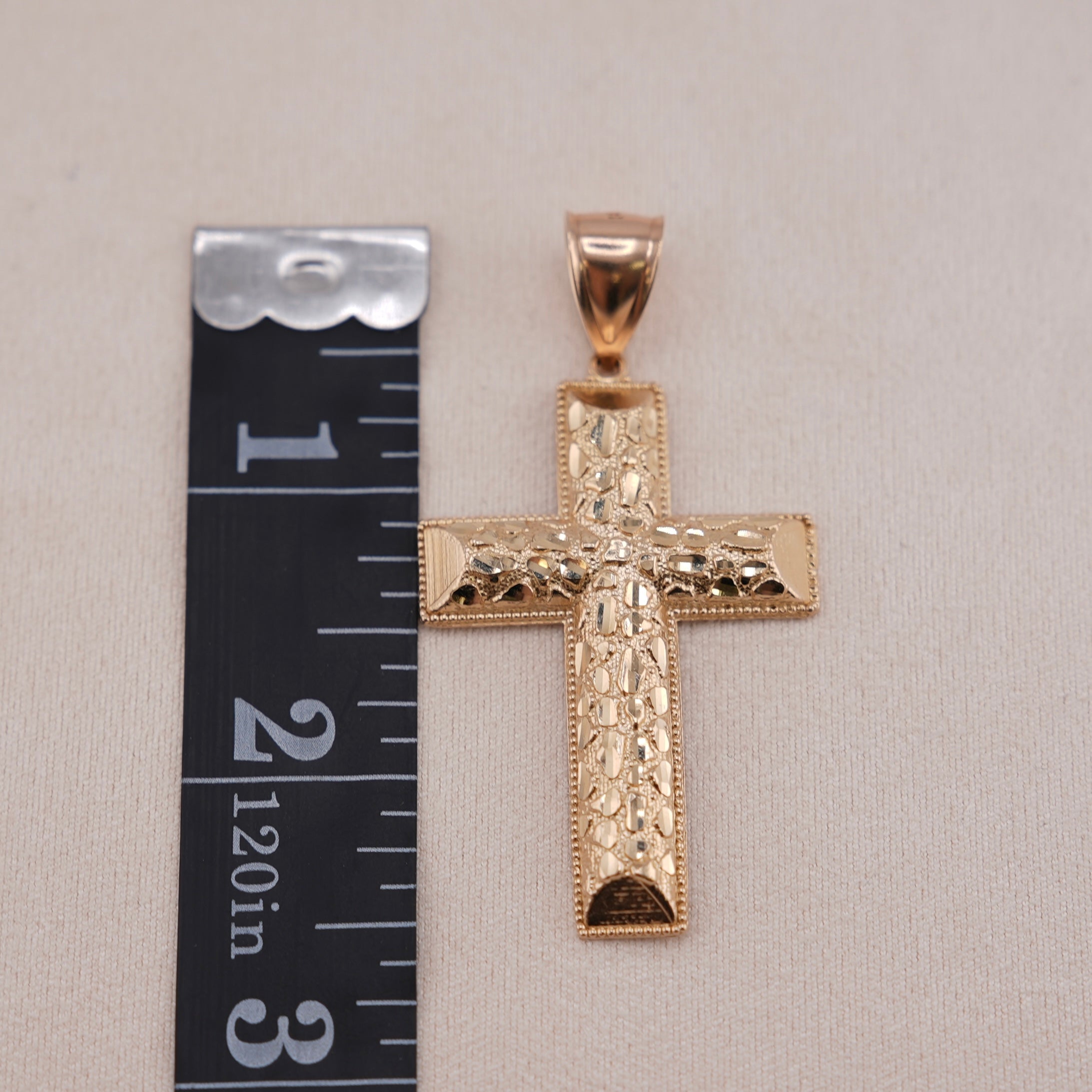 14k Gold Nugget Cross Pendant