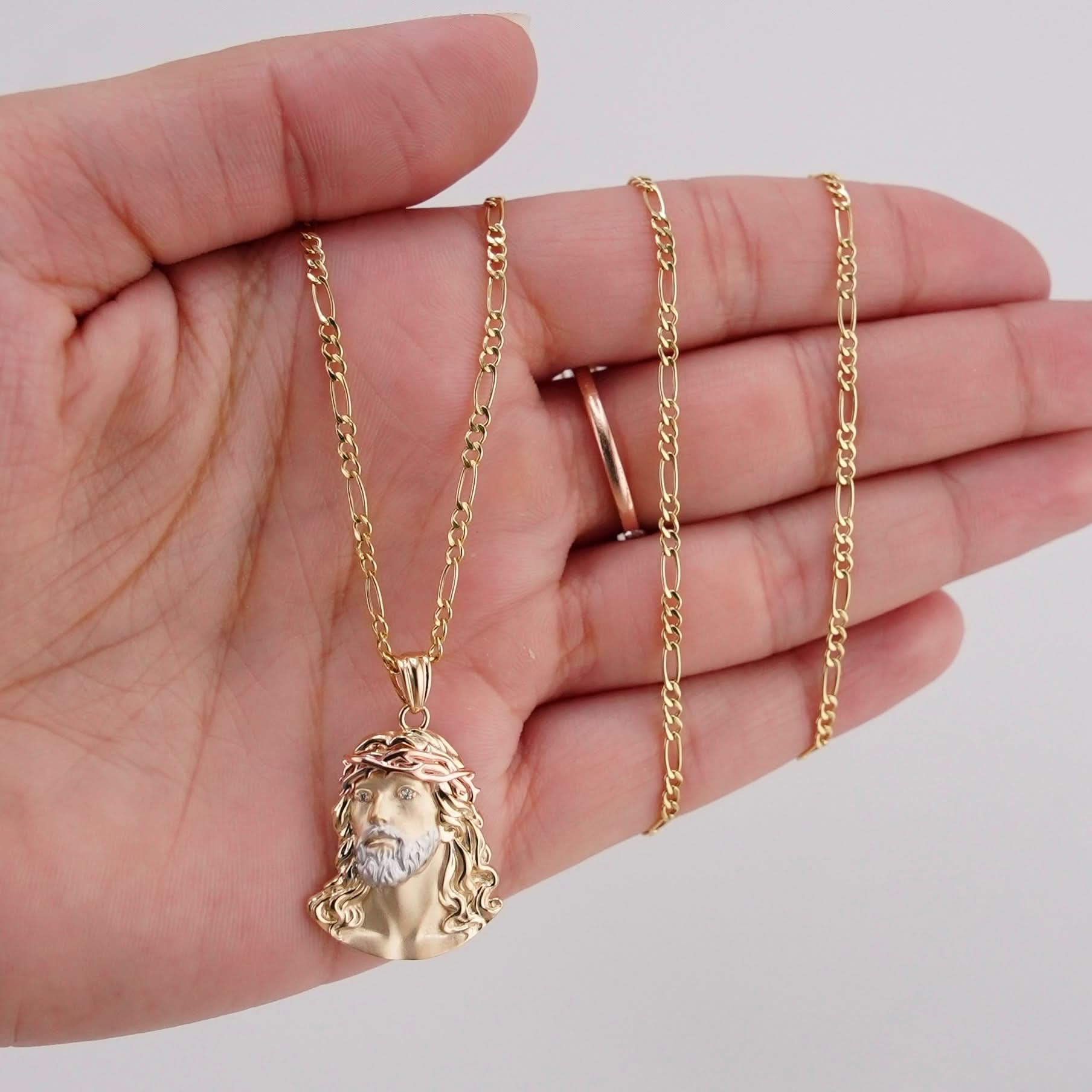 14k Gold Small Jesus Chain Set