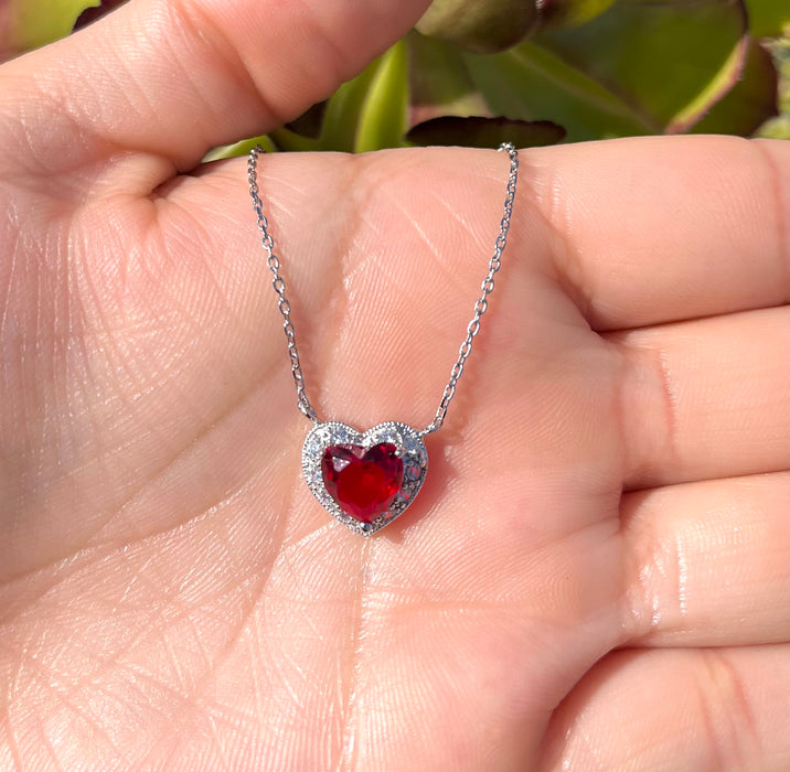 925 Silver Red Heart Necklace