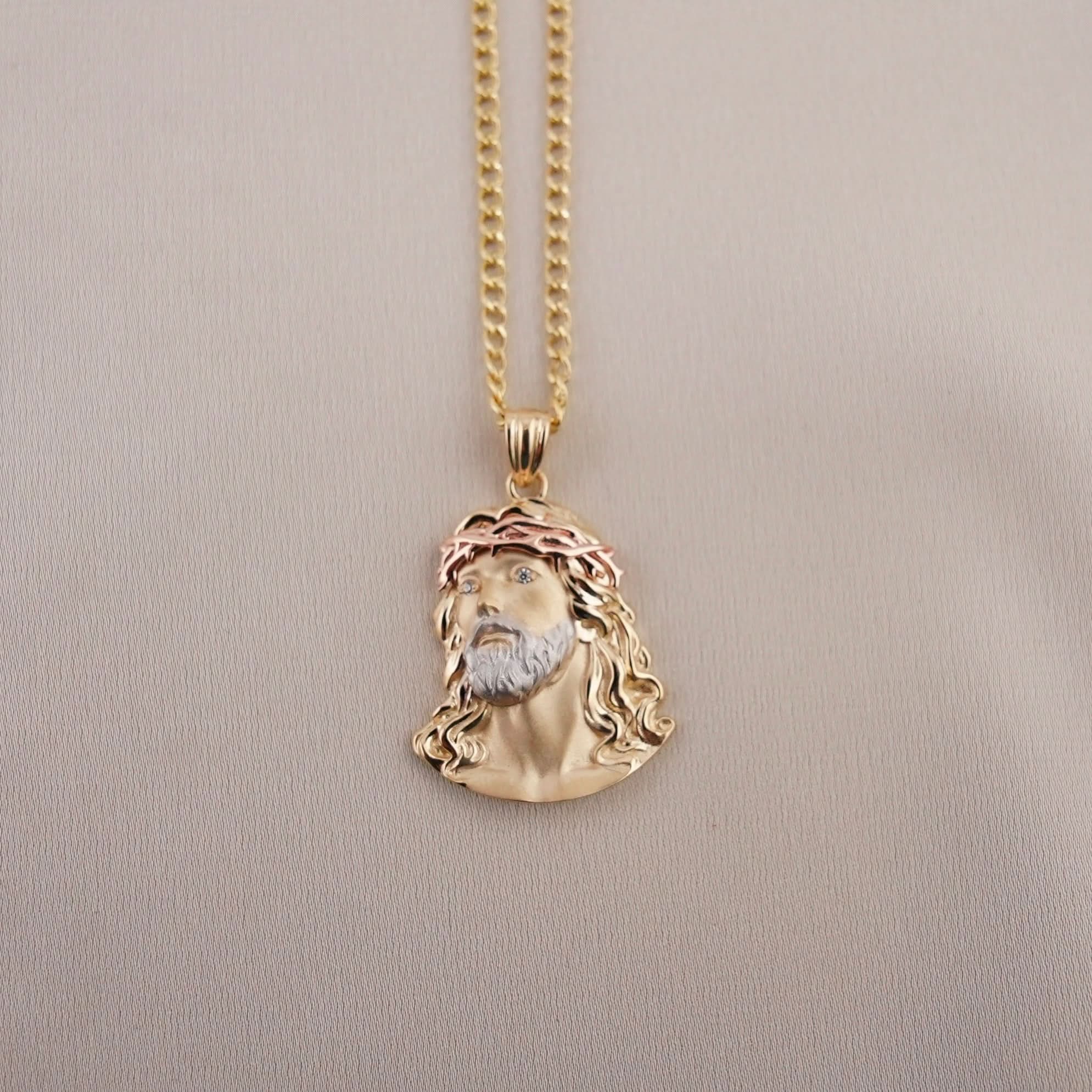 14k Gold Small Jesus Chain Set