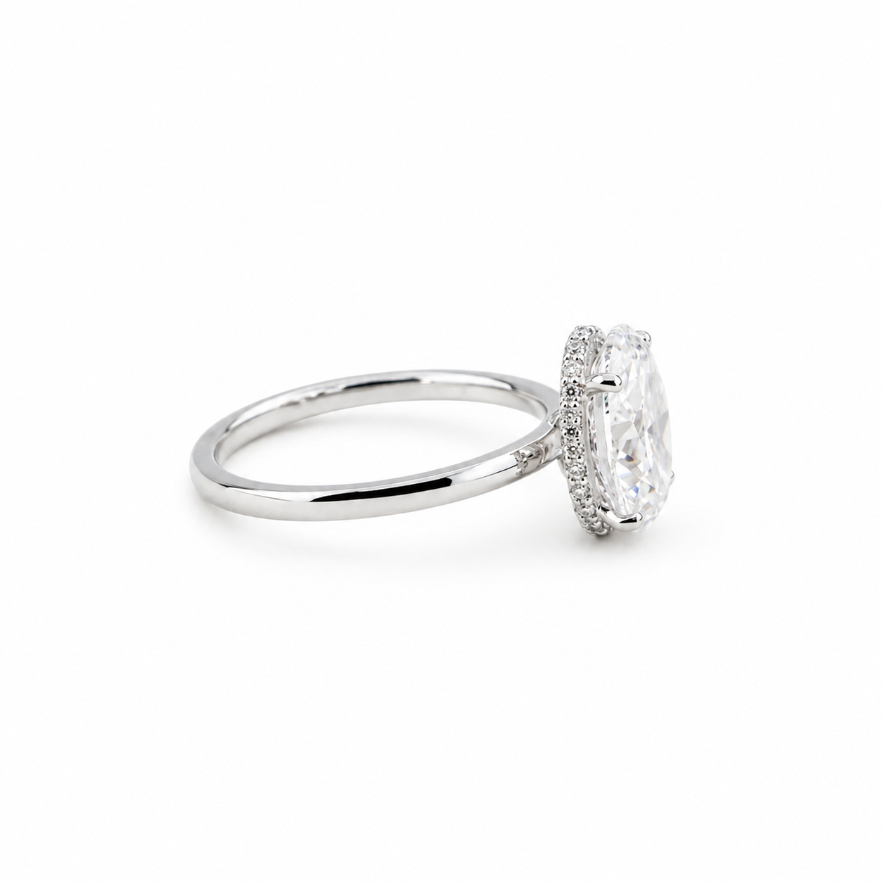 14k White Gold Oval Lab Diamond Ring 3.03ct