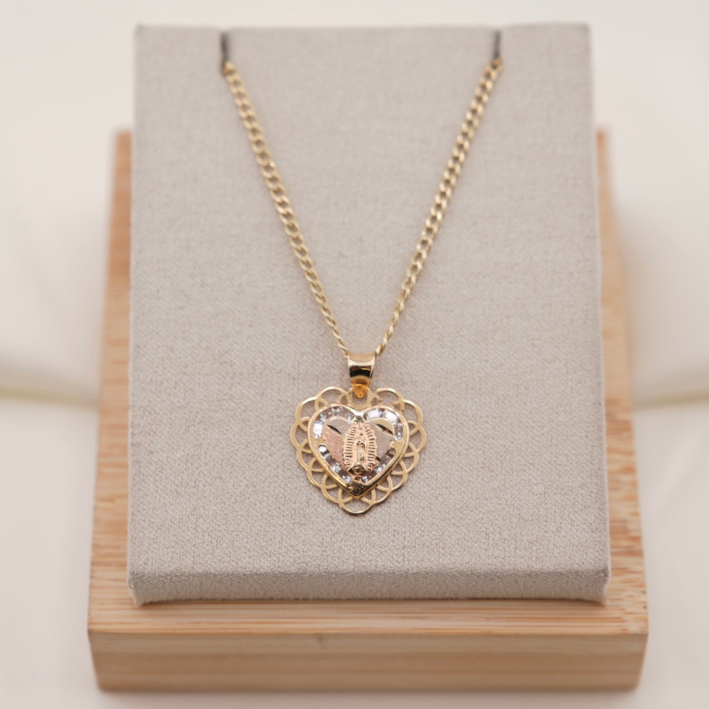 14k Gold Virgencita Heart Chain Set