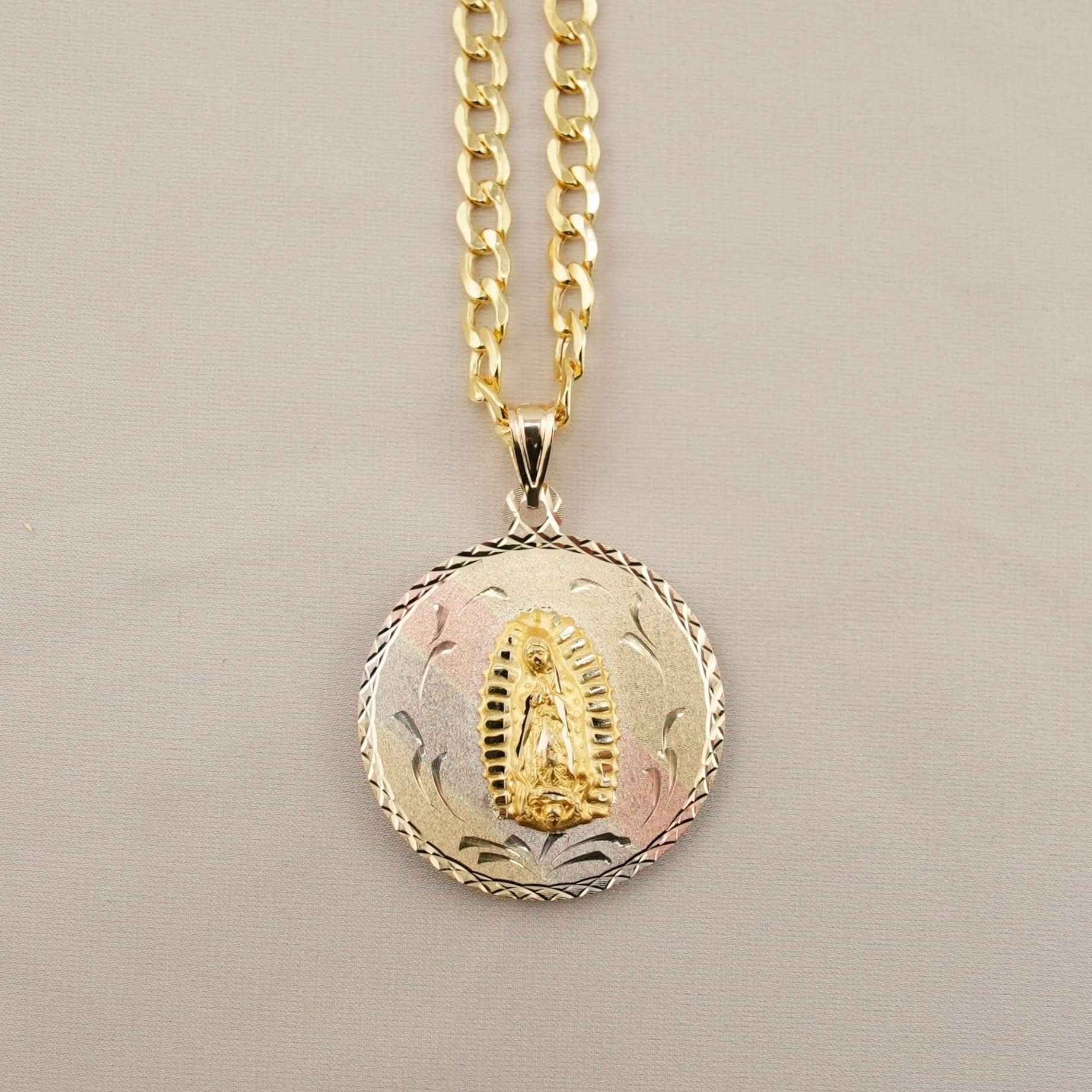 14k Gold Large Double-Sided Virgencita Chain Set