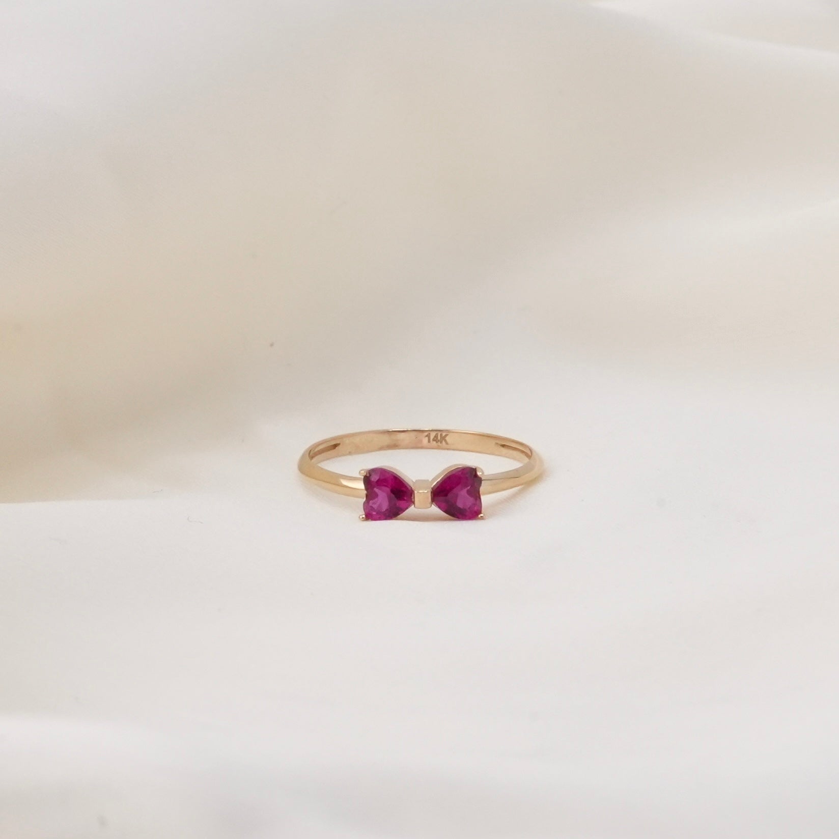 14k Gold Dark Pink Bow Earrings & Ring Set