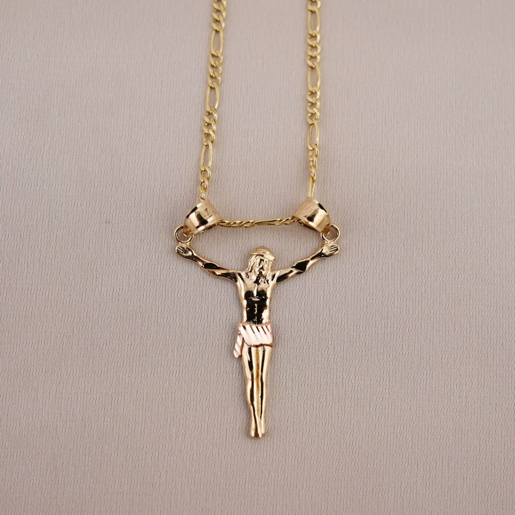14k Gold Small Jesus Chain Set