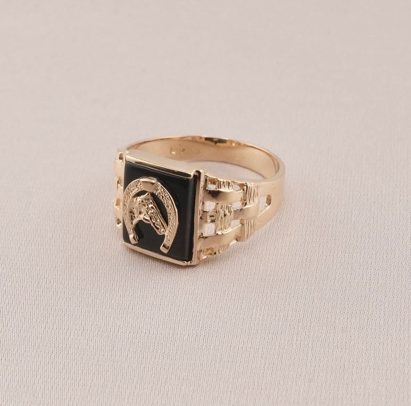 14K Gold Horse Men's Ring