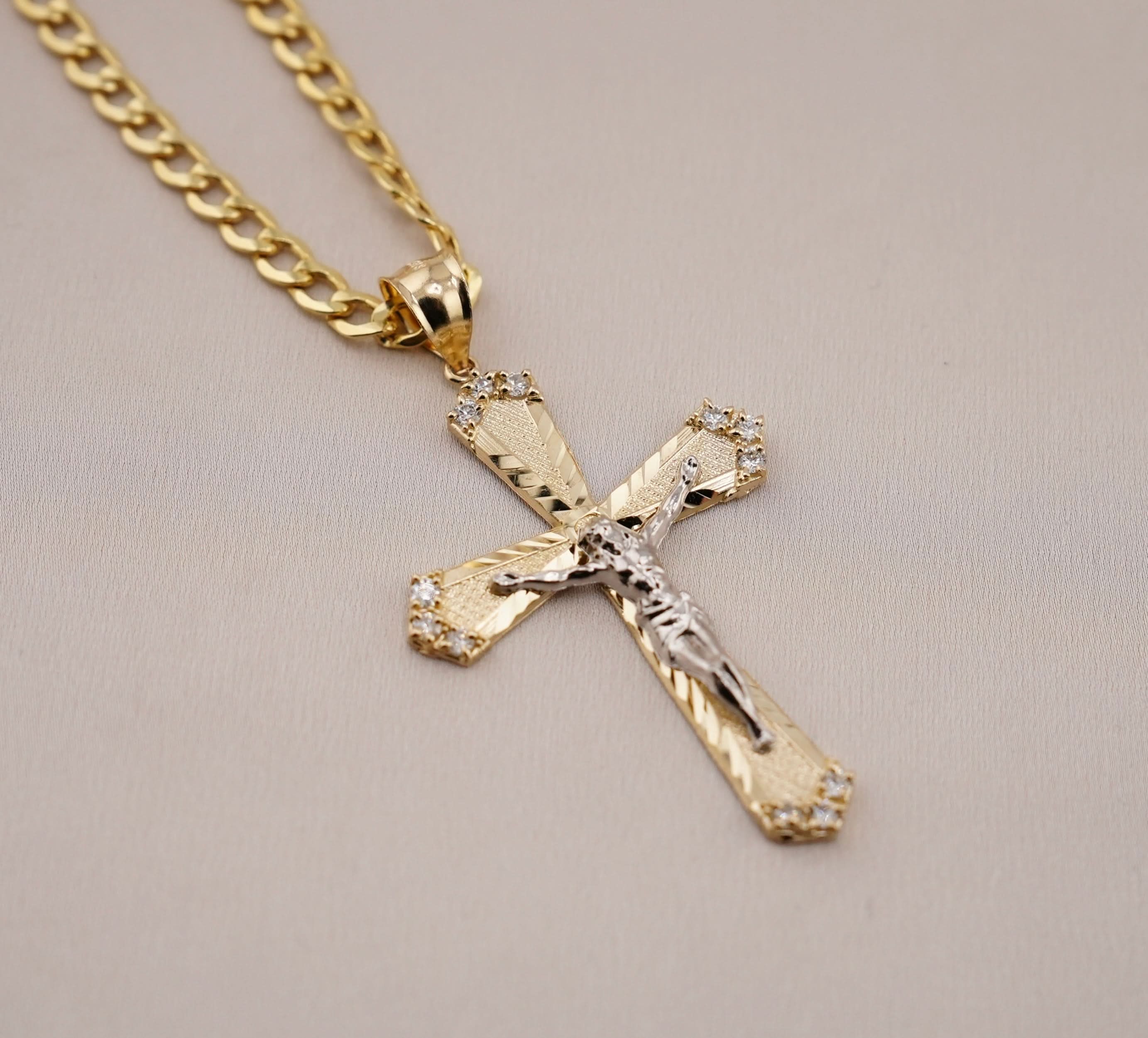 One String Cross Chain 14k Gold Men's Cross Chain Sets