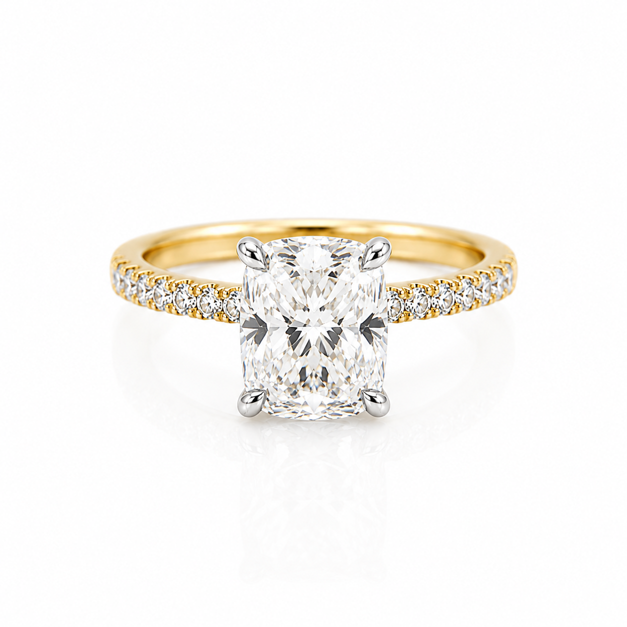 14k Gold Cushion Lab Diamond Ring 4.02ct