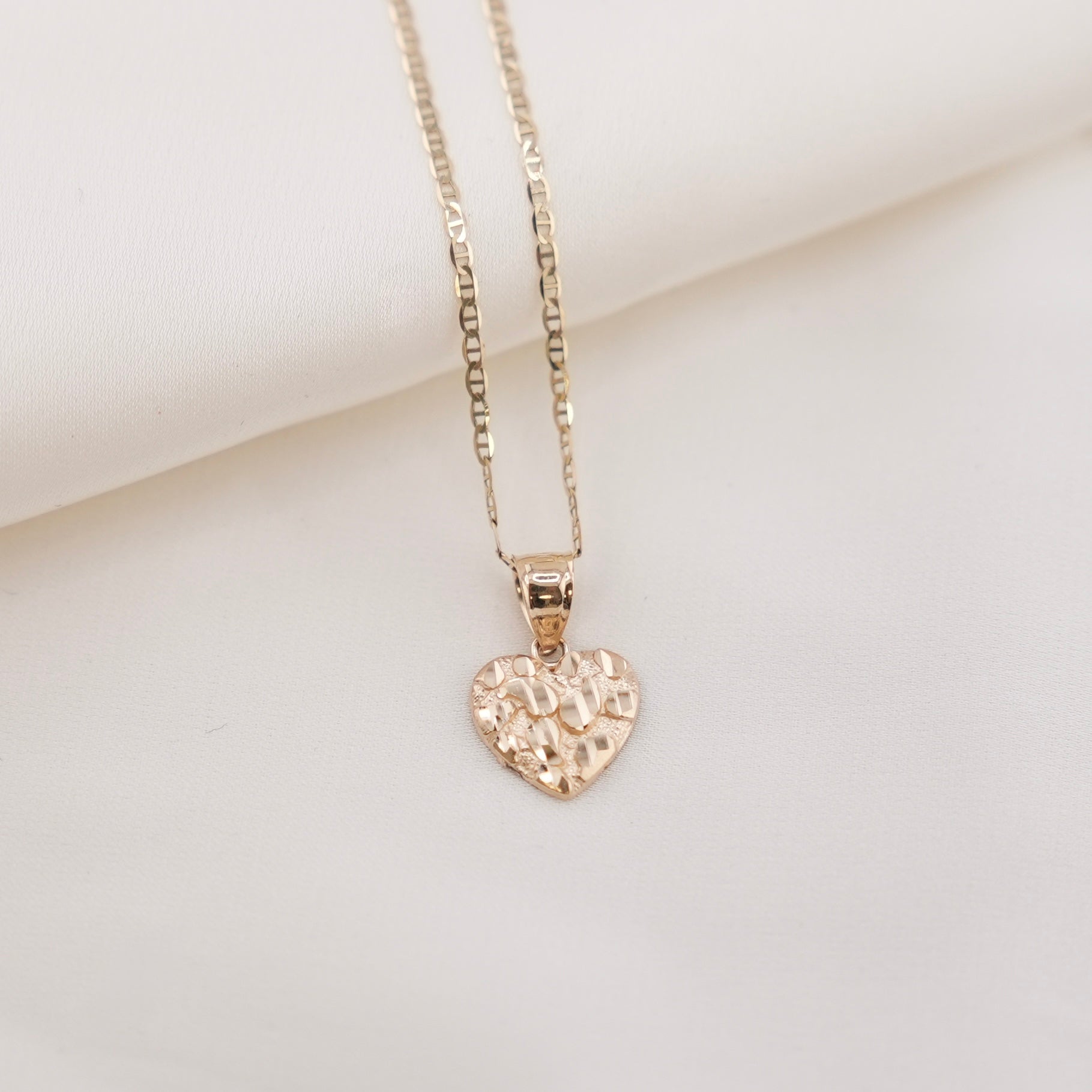 14k Gold Heart Nugget Chain Set