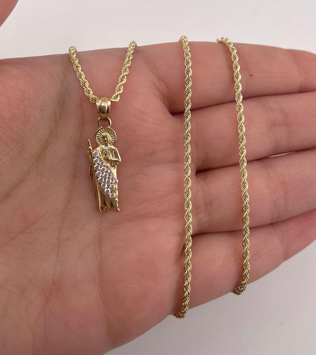 14k Gold Mini San Judas Chain Set CBP#37