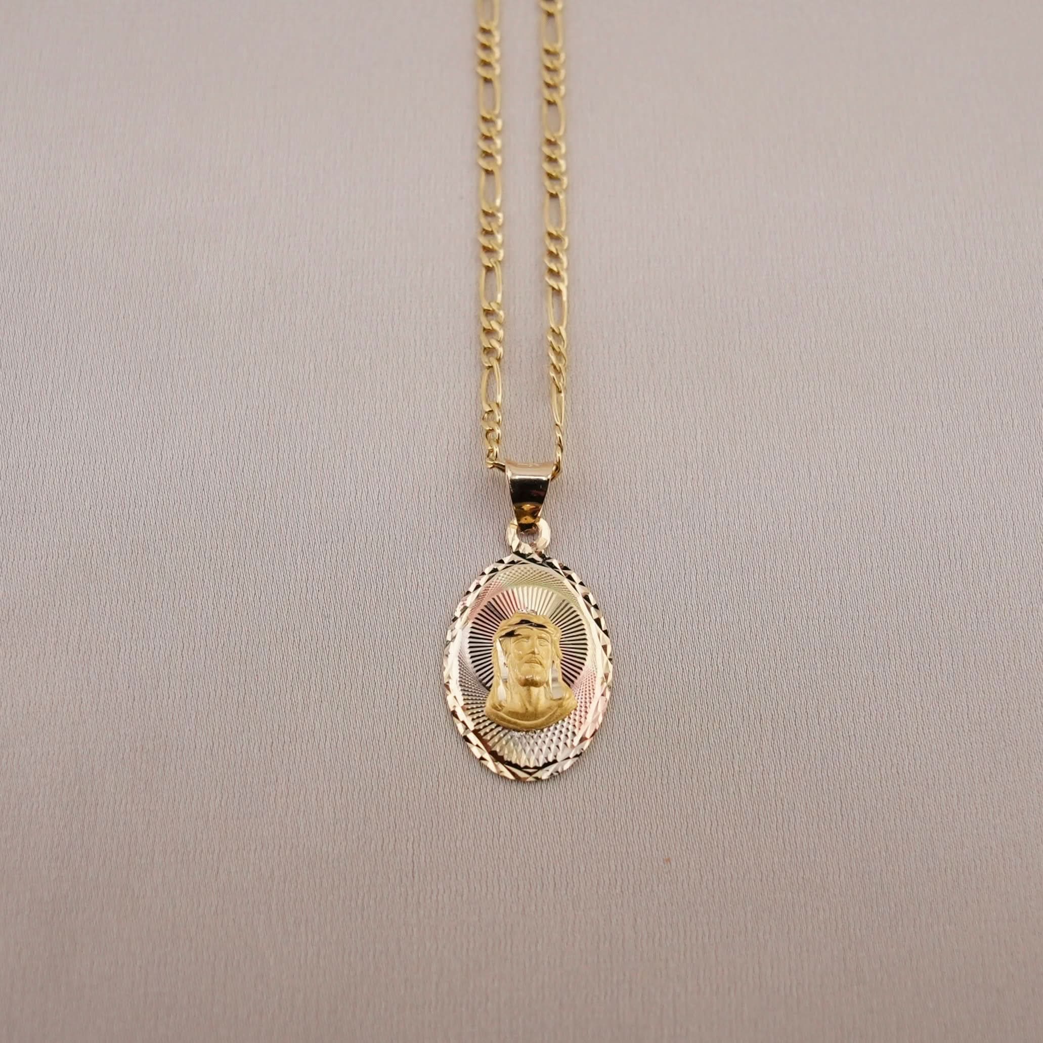 14k Gold Jesus Chain Set