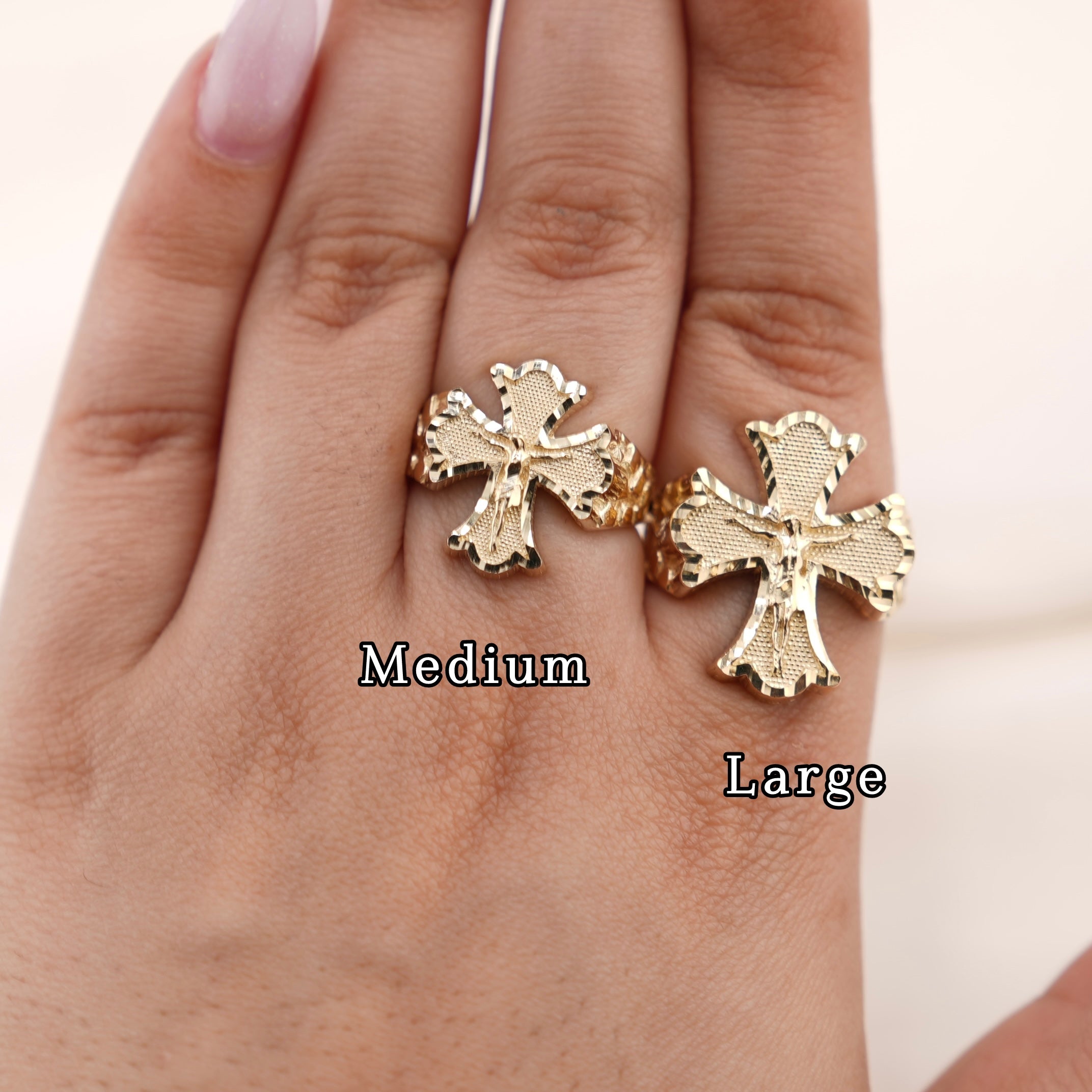 14k Gold Large Cross Nugget Ring