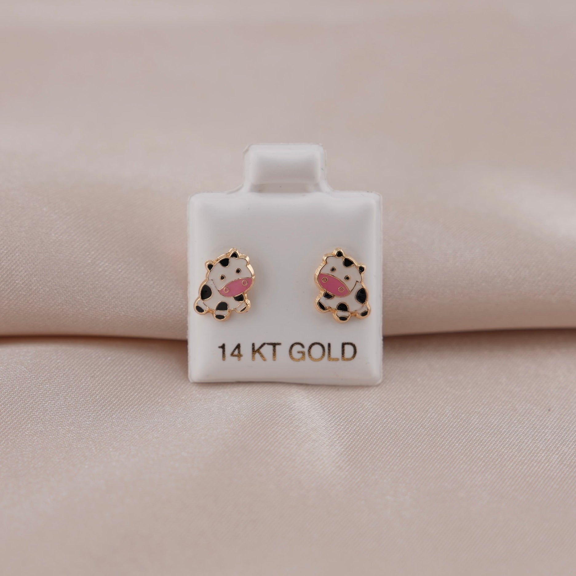 14k Gold Cow Earrings