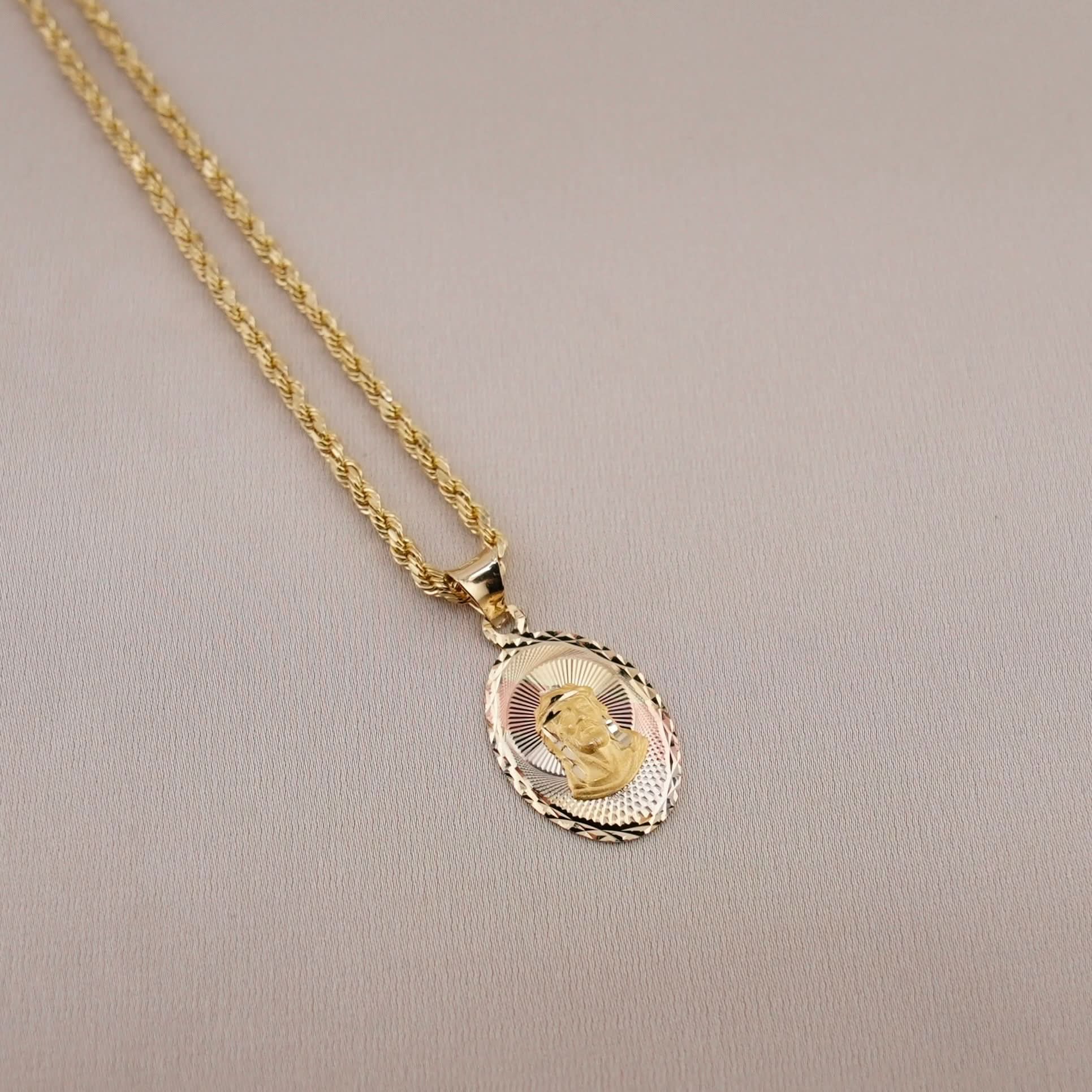 14k Gold Jesus Chain Set