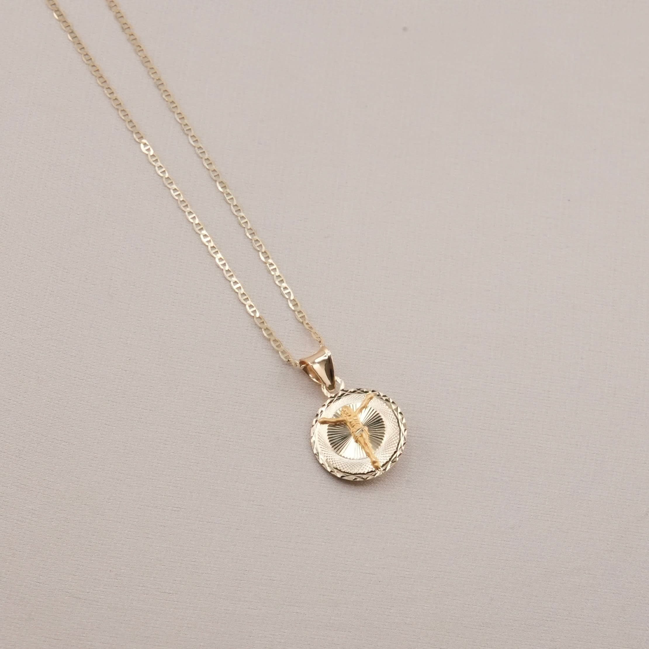 14k Gold Doubled Virgencita/Jesus Chain Set