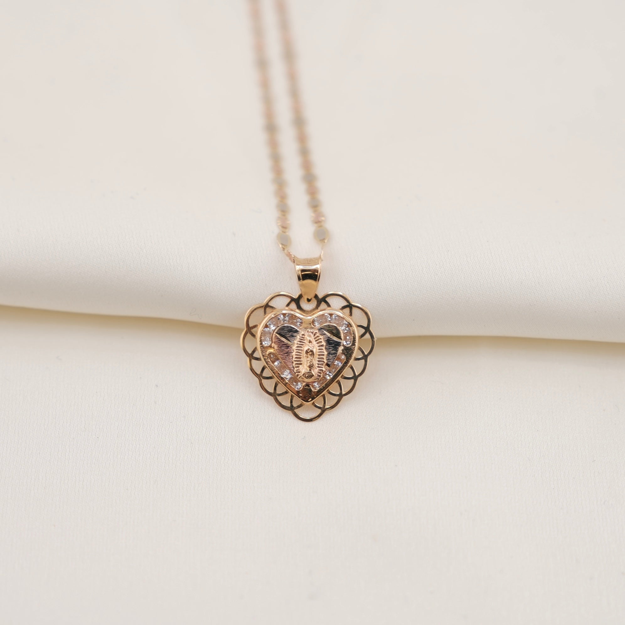14k Gold Virgencita Heart Chain Set