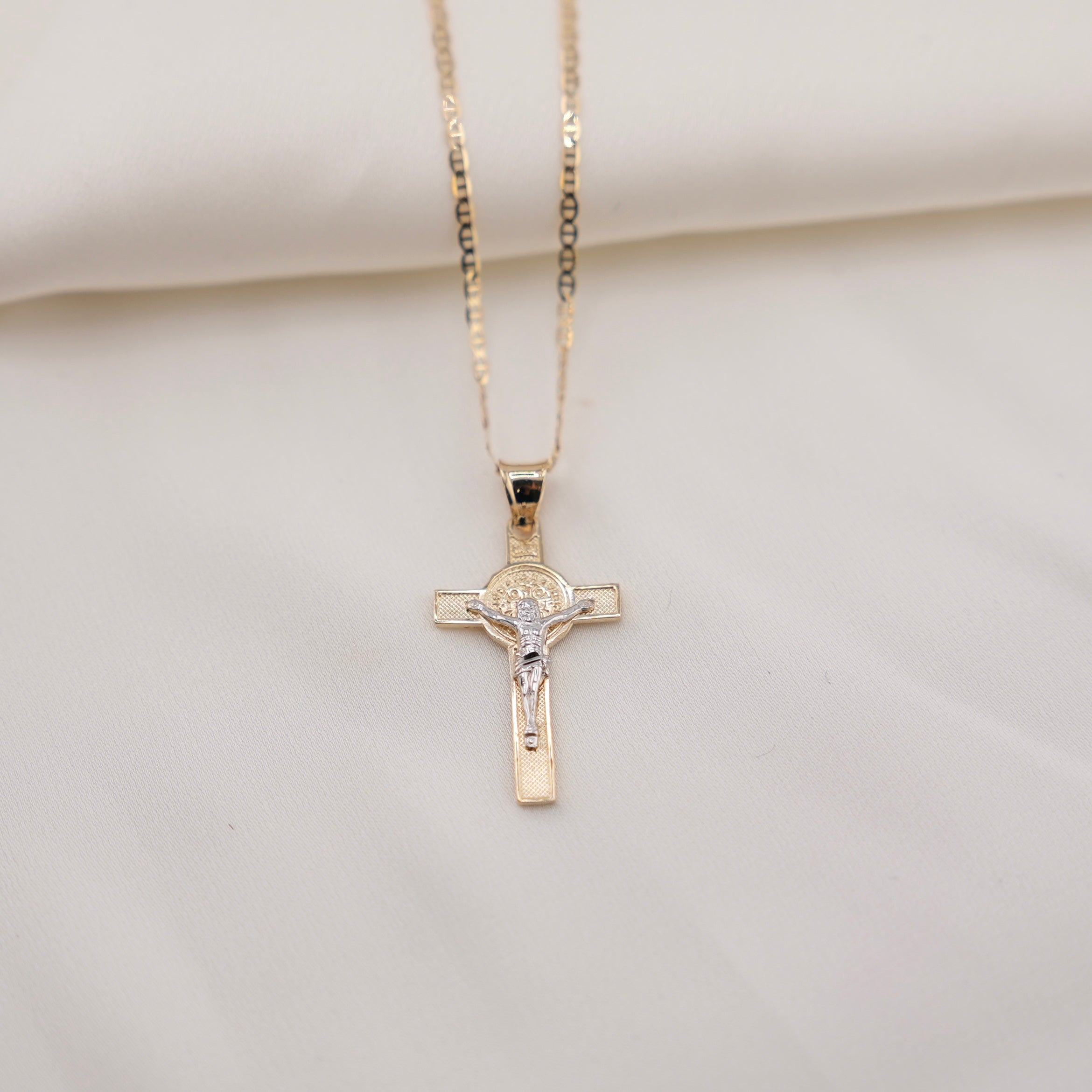 14k Gold Mini San Benito Cross Chain Set