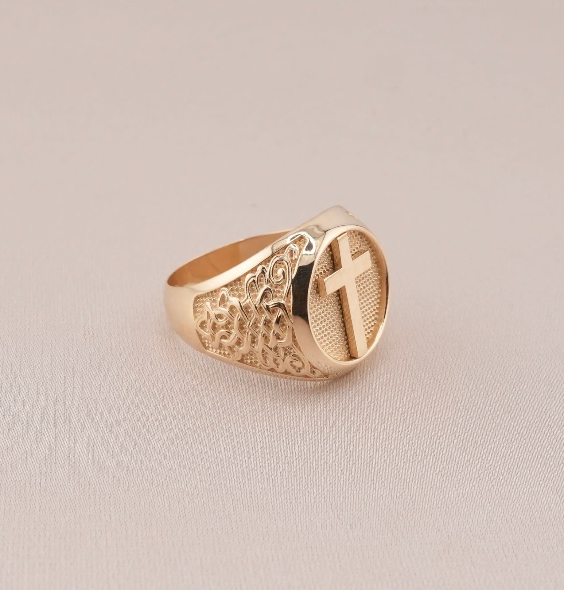 14K Gold Cross Men's Ring