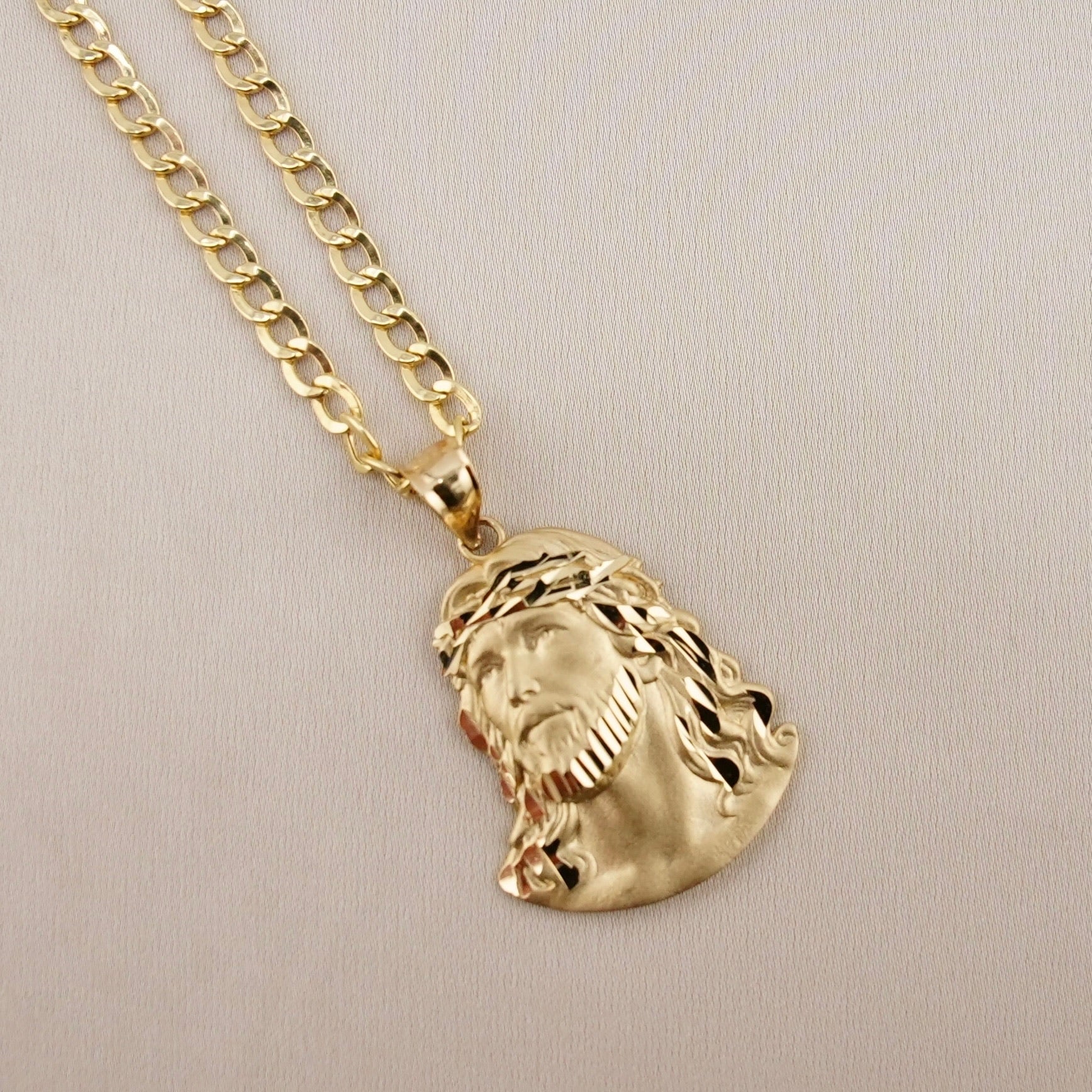 14k Gold Jesus Chain Set