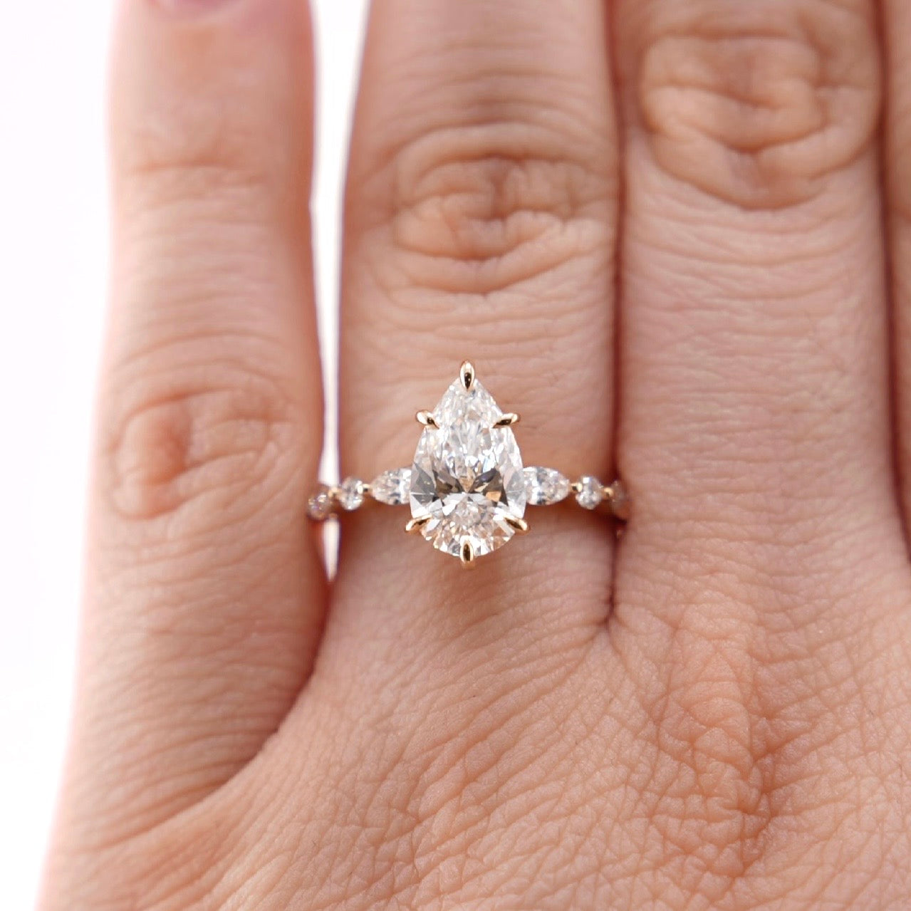 14k Gold Pear Lab Diamond Ring 2.02ct