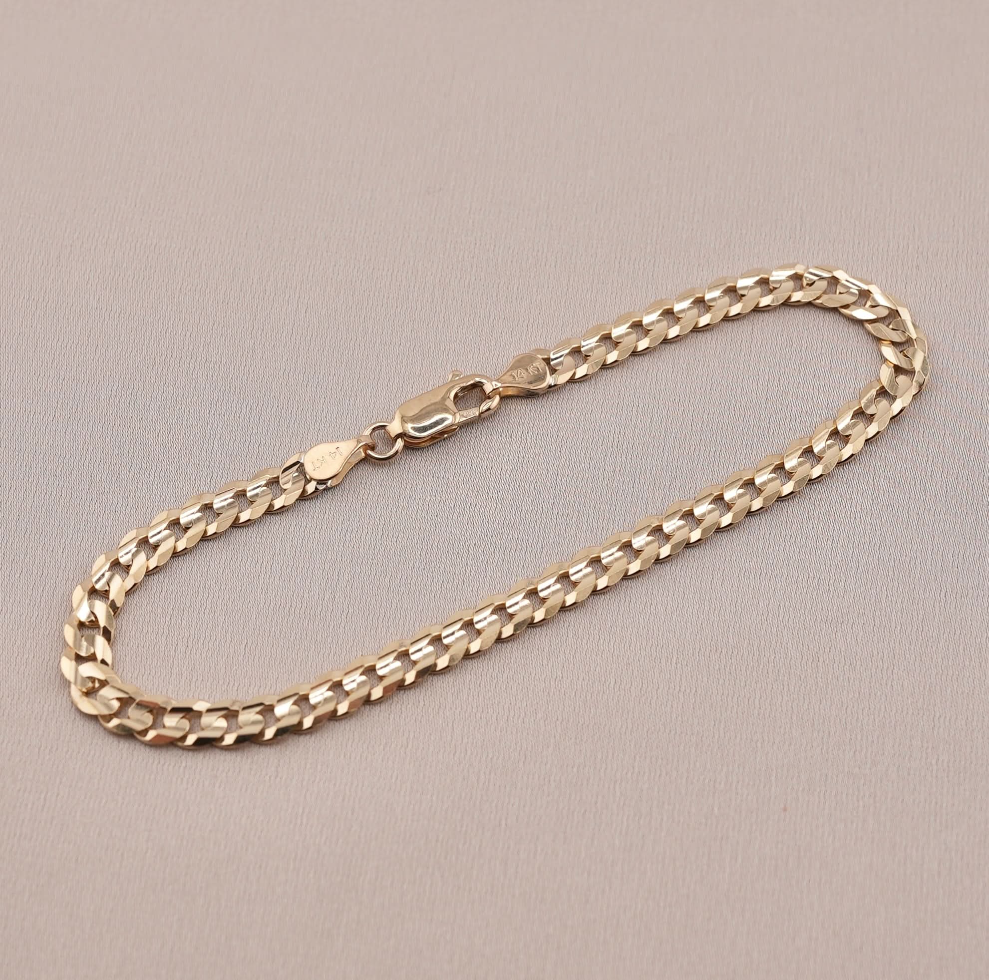 14K Gold Solid Curb Bracelet 4.8mm . CH316 7.5 inch