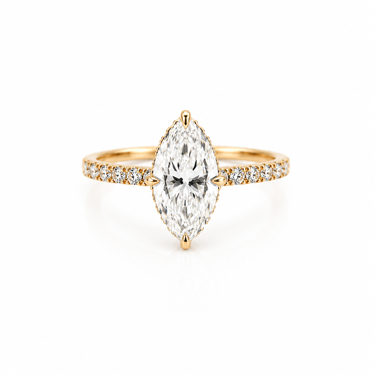 14k Gold Marquise Lab Diamond Ring 3.10ct