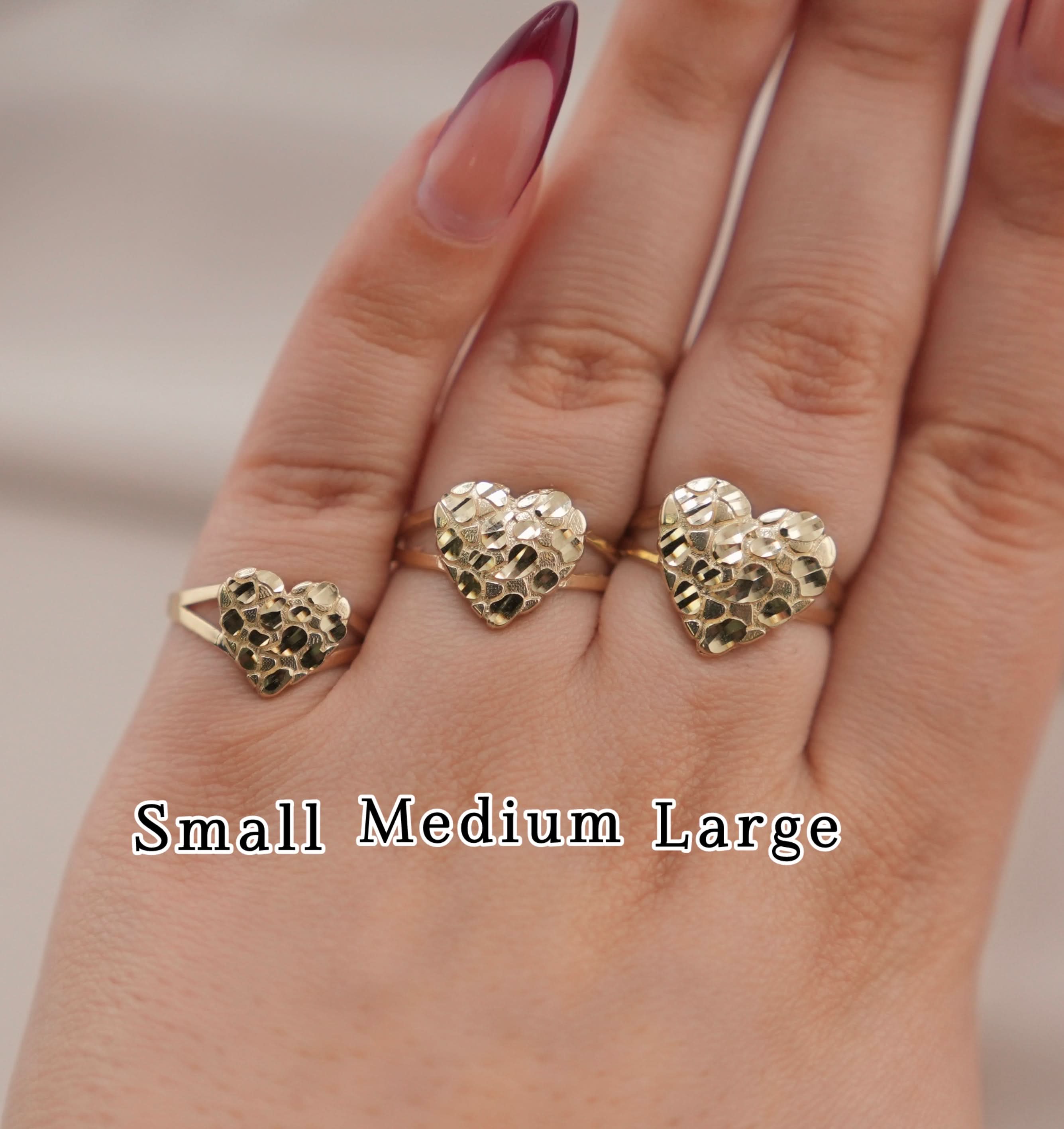 14K Gold Medium Heart Nugget Ring . 019