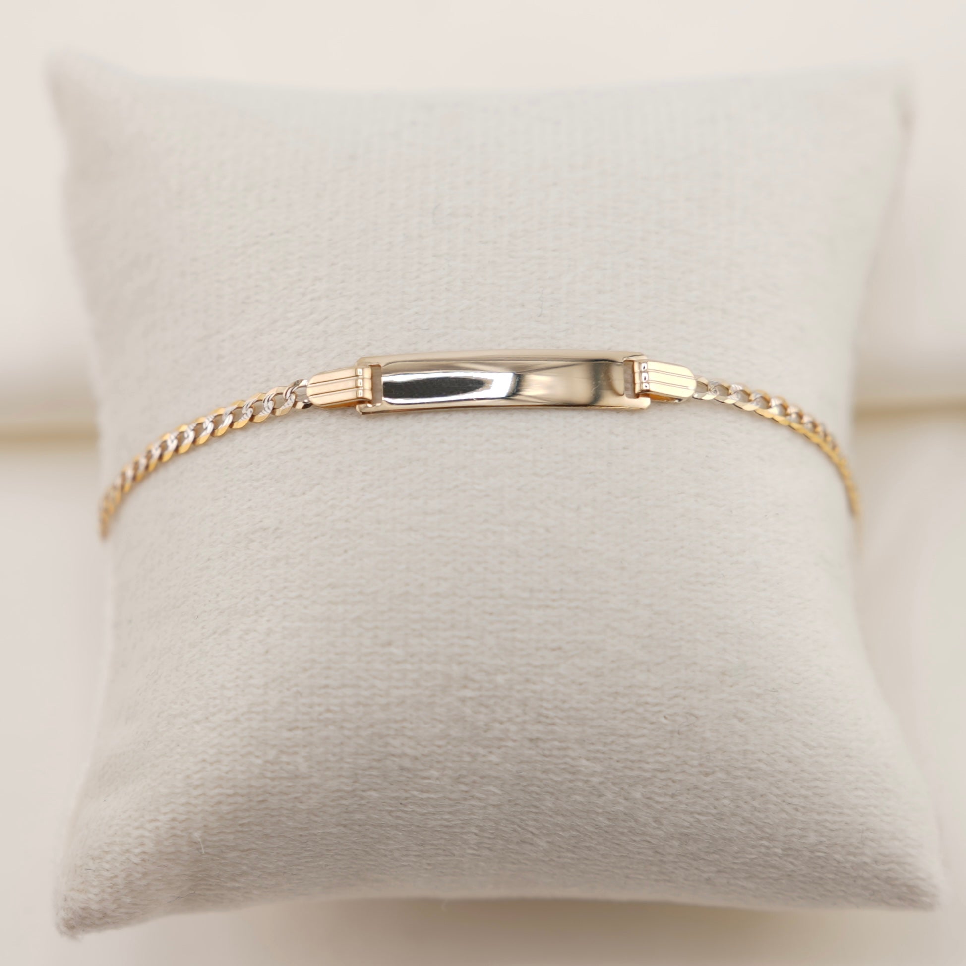14k Gold Solid White Pave Curb Baby ID Bracelet