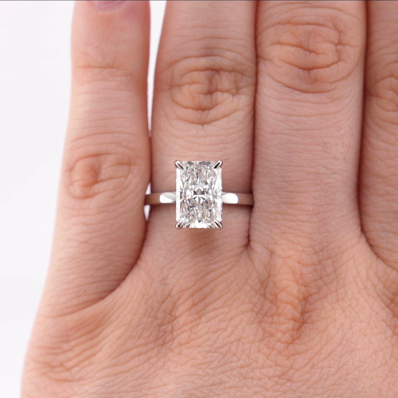 14k White Gold Radiant Lab Diamond Ring 3.28ct