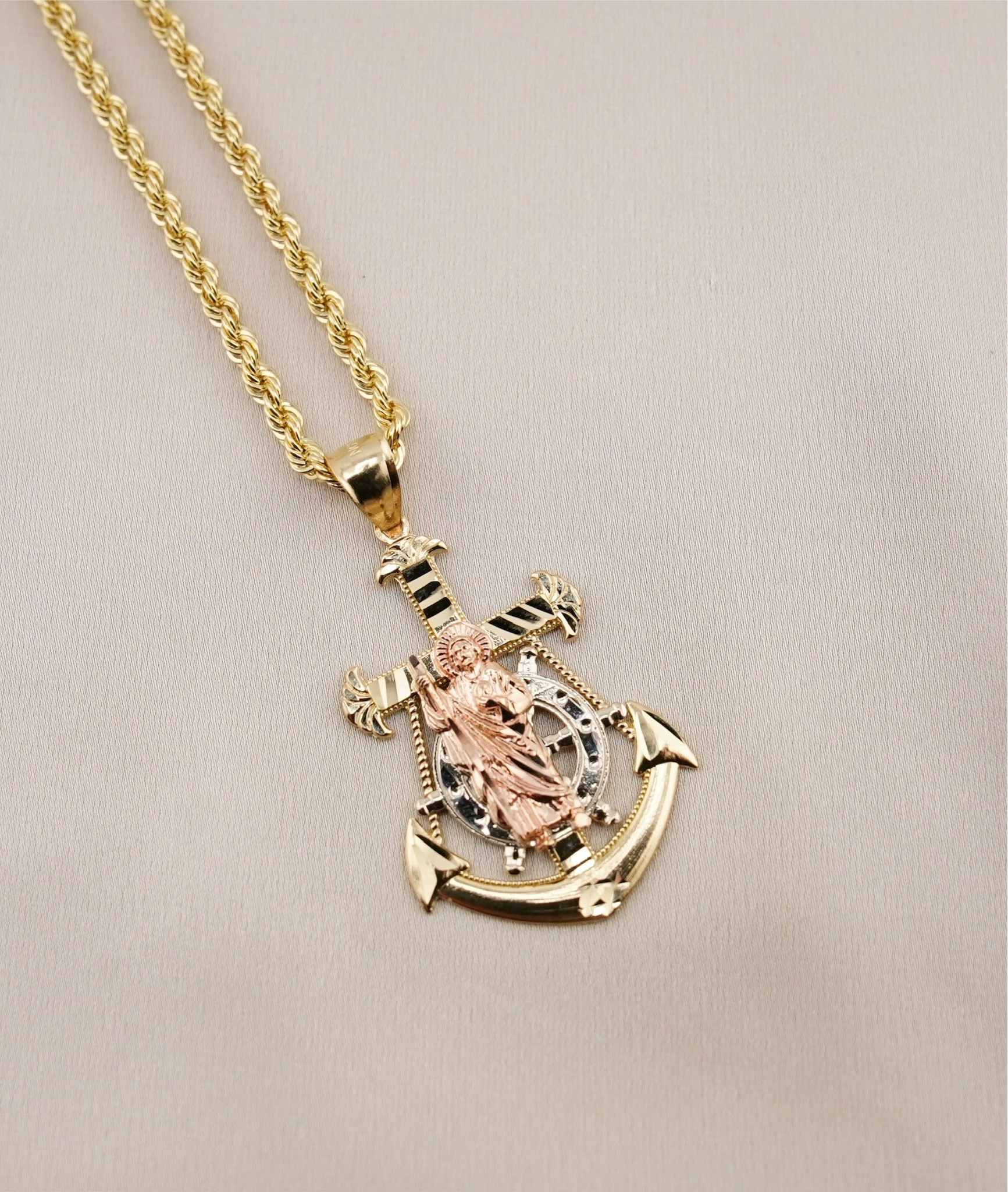 14k Gold San Judas Anchor Chain Set