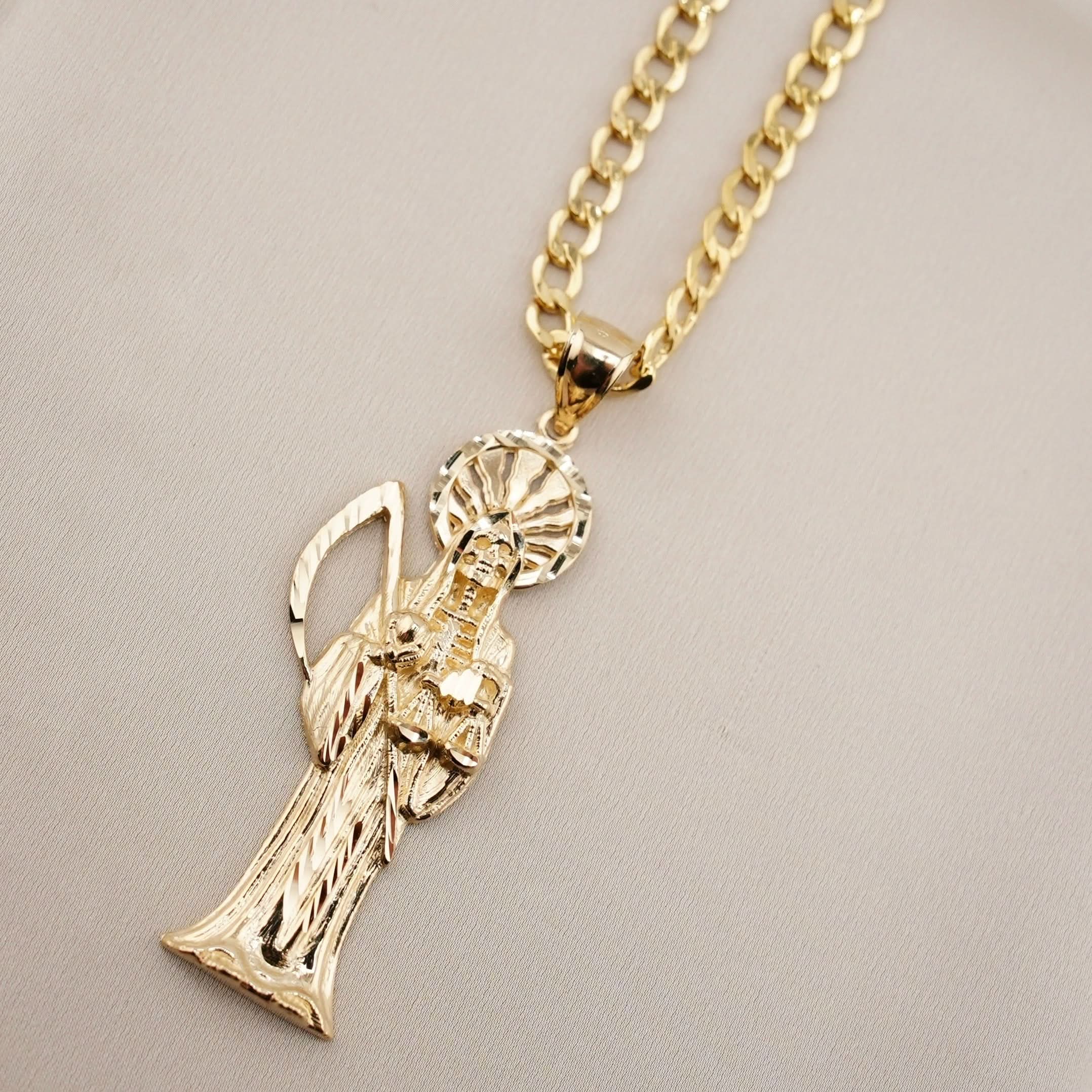 14k Gold Large Santa Muerte Chain Set