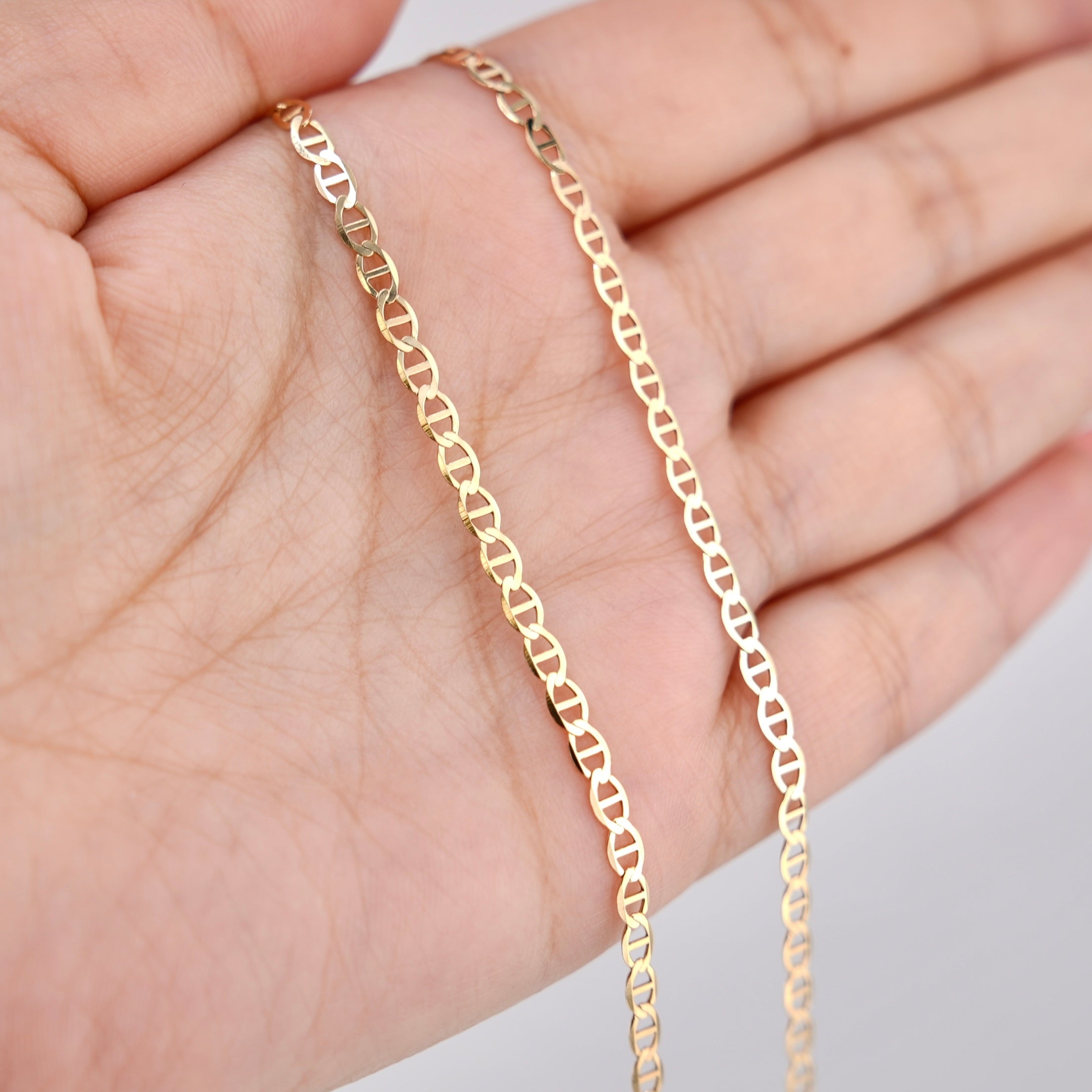 14k Gold Solid Flat Mariner Chain 3.4mm