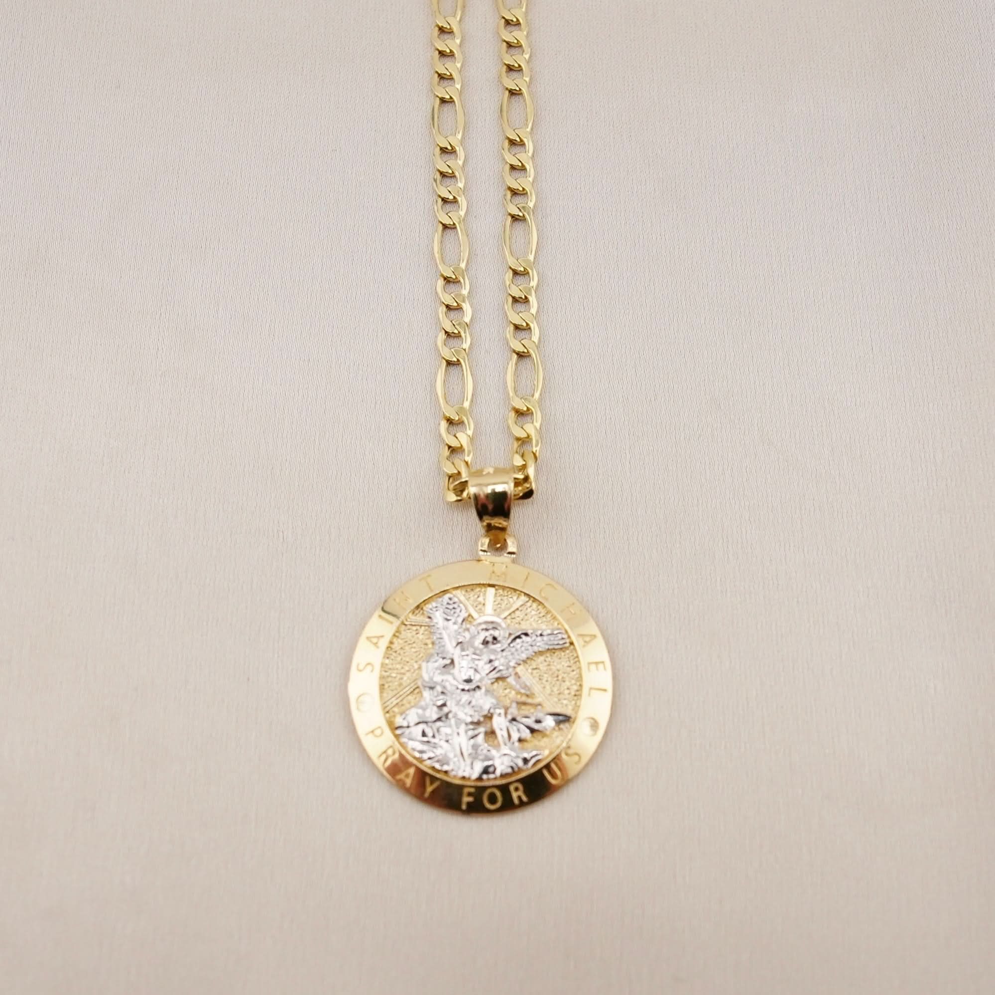 14k Gold Saint Michael Archangel Chain Set