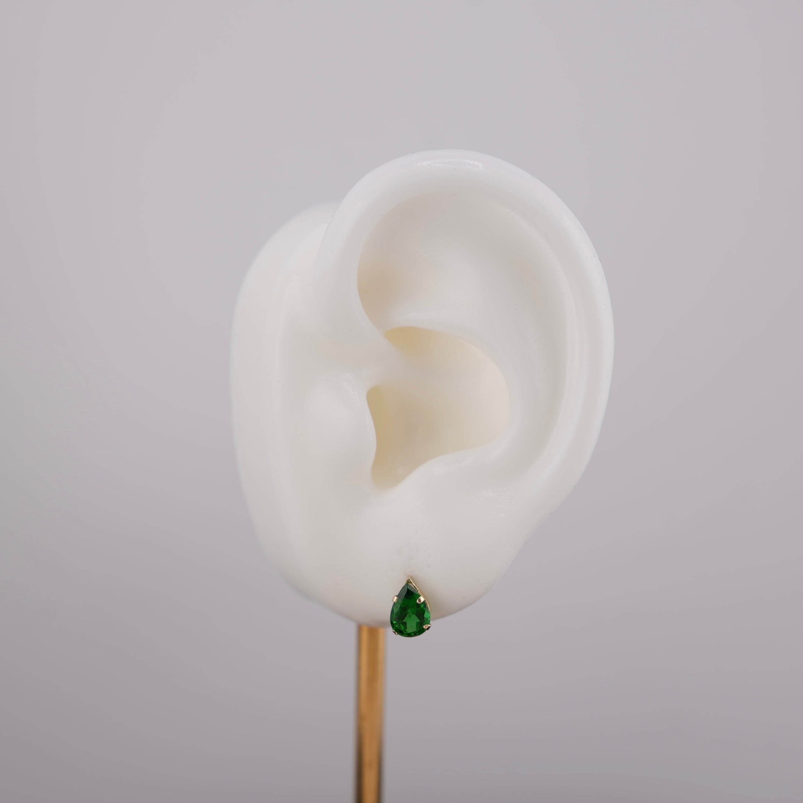 14k Gold Green Pear Earrings