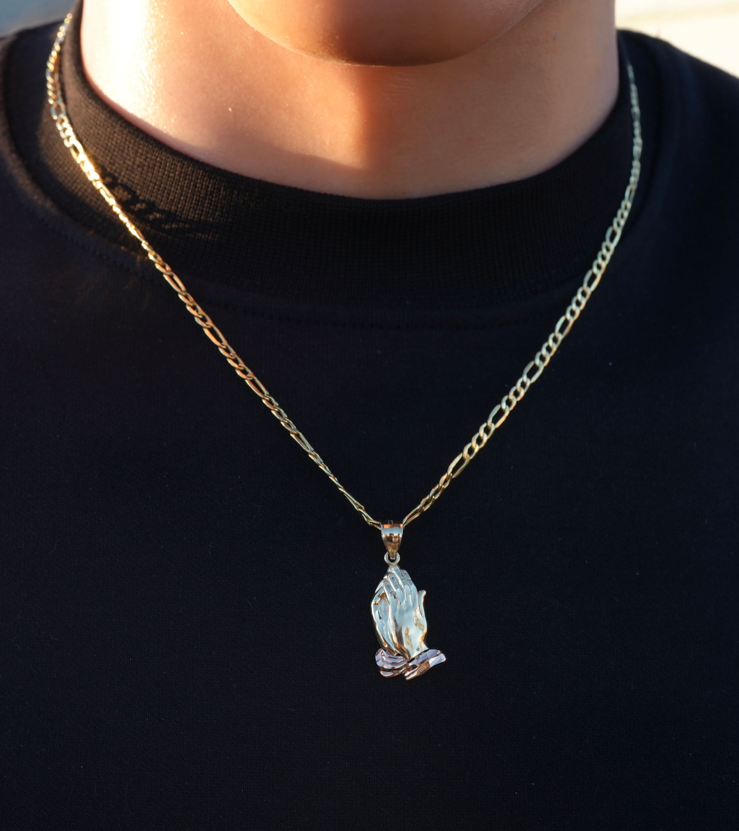14k Gold Praying Hands Pendant or Chain Set