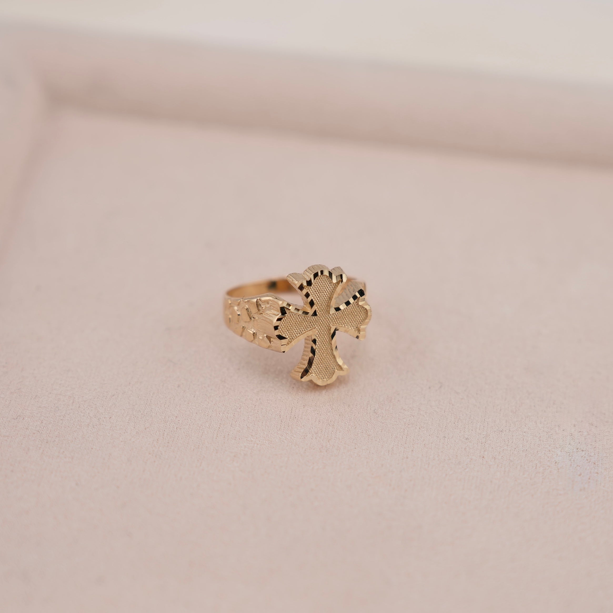 14k Gold Medium Cross Nugget Ring