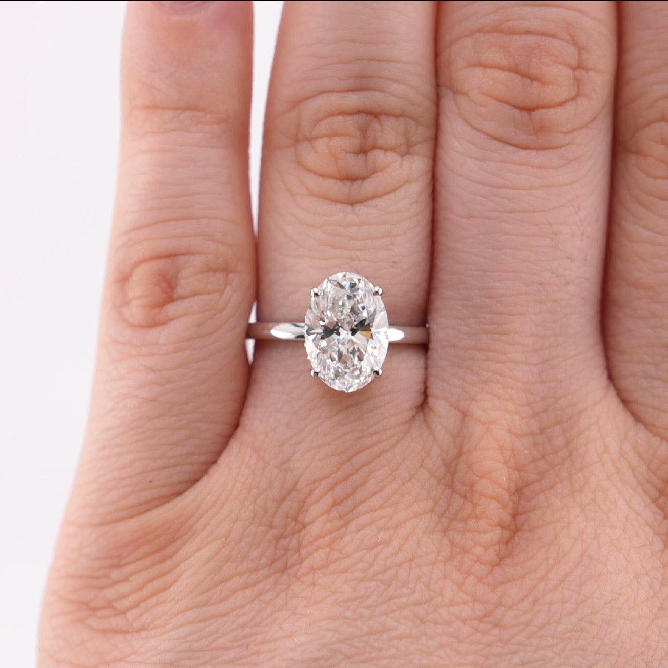 14k White Gold Oval Lab Diamond Ring 3.03ct