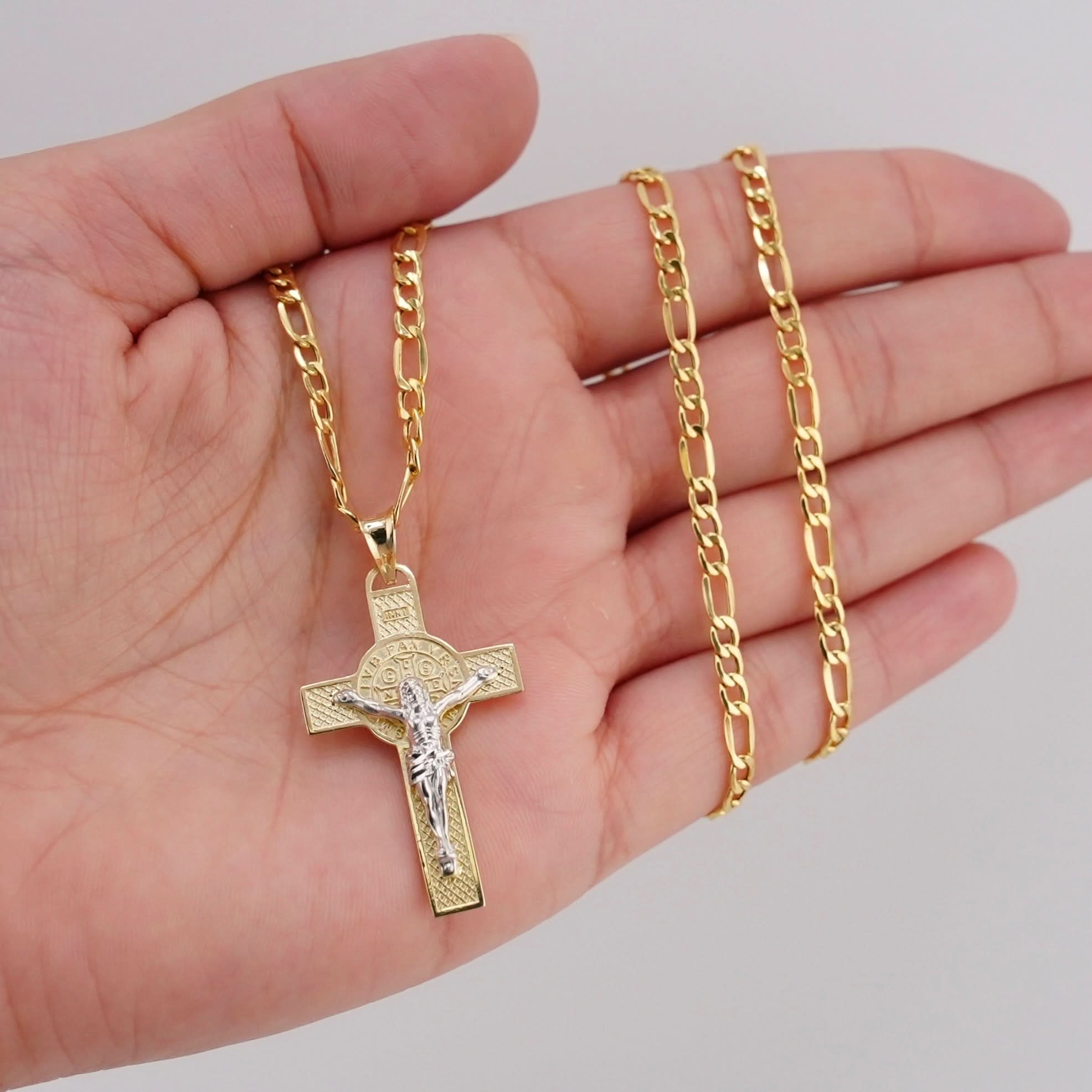 14k Gold Medium San Benito Cross Chain Set