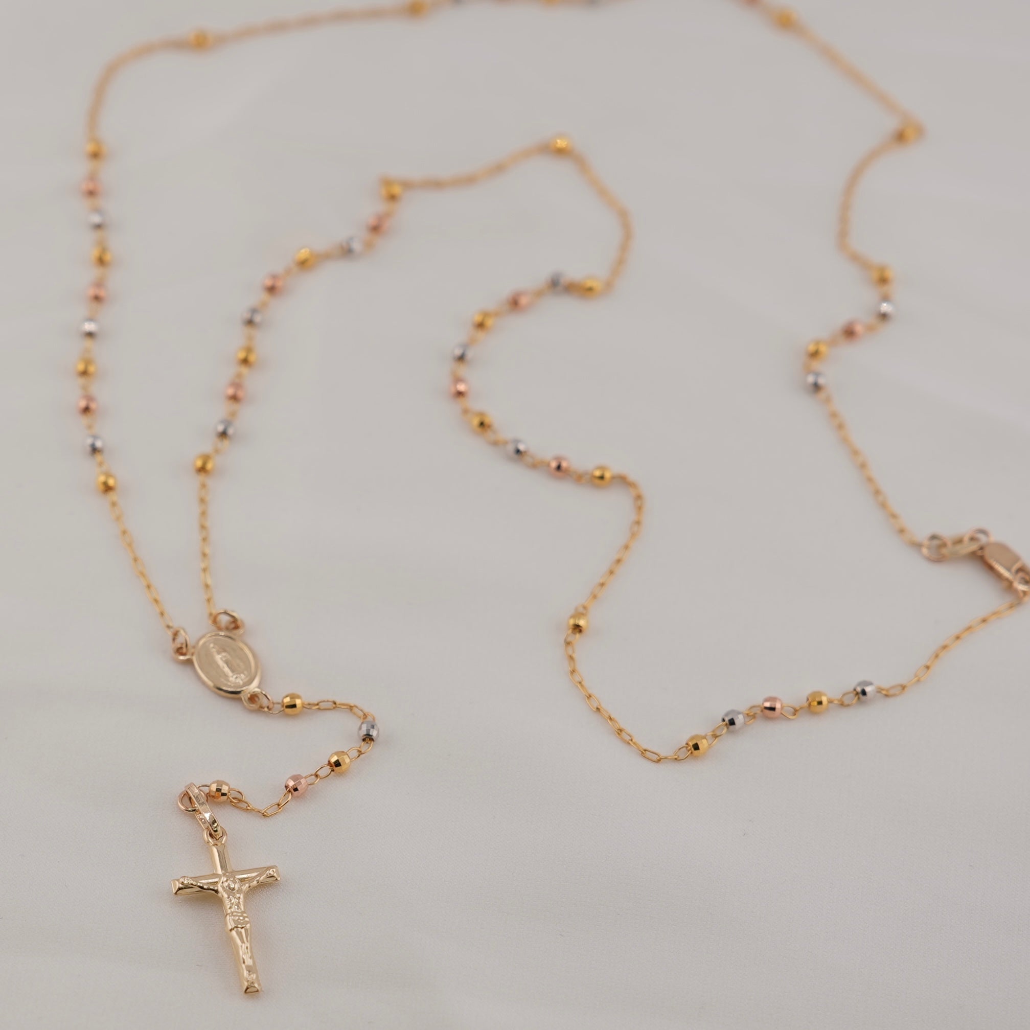 14k Gold 3 Tone Rosary 2.5mm 24in