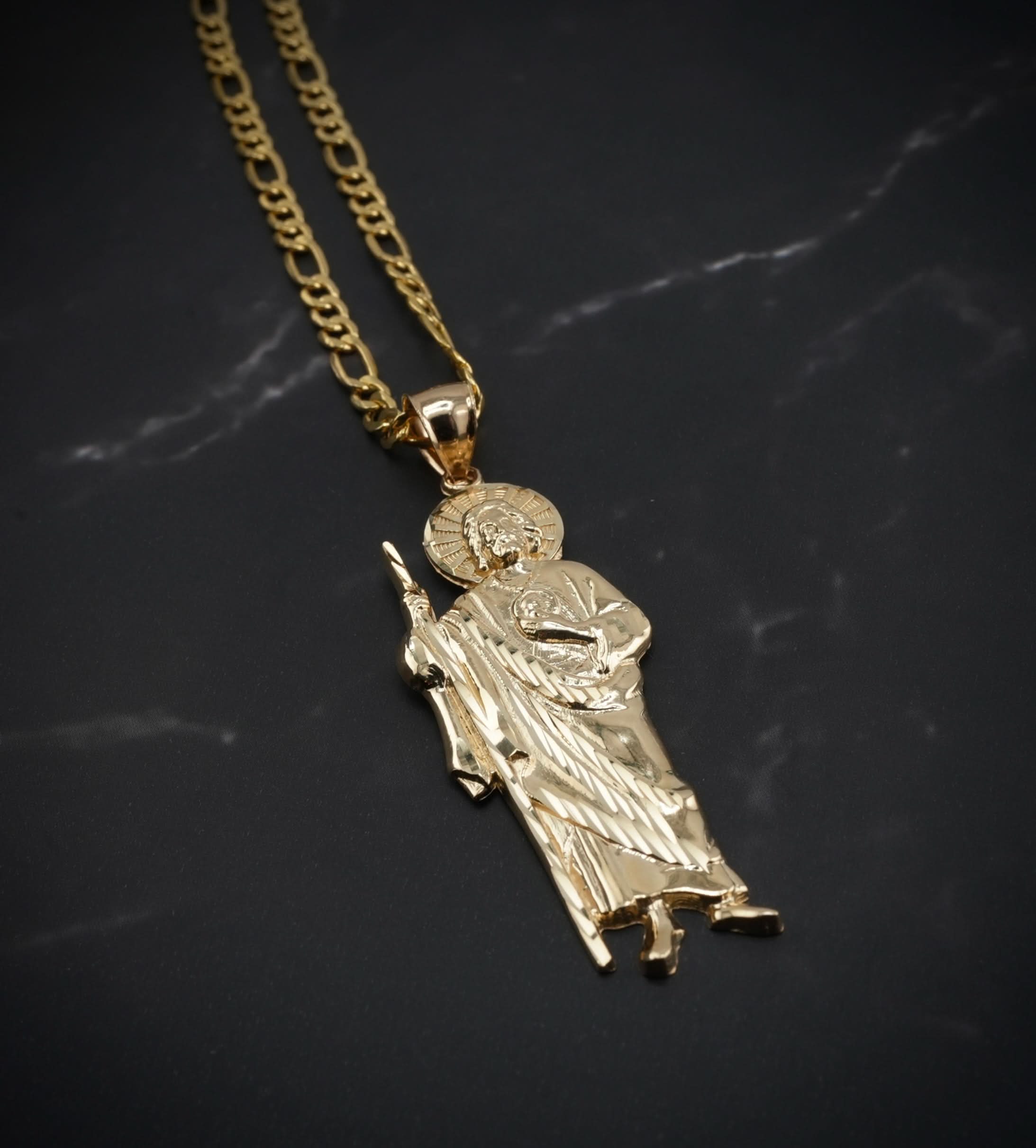 thumbnail interactive-video image 1 of Men's 14K Gold Finish King Pendant & Chain Set – Stainless Steel Cubic Zirconia – Italy Made 1 of 5