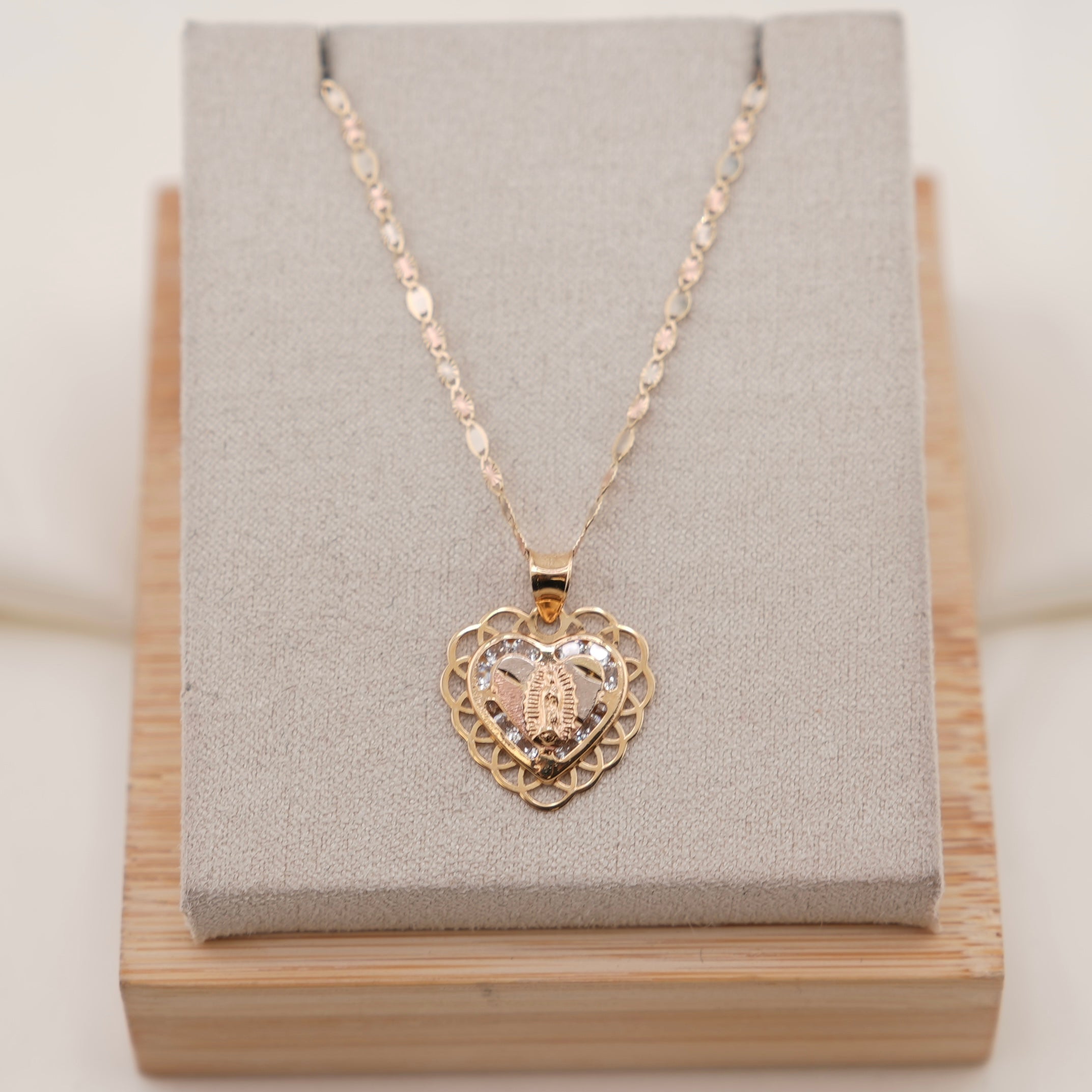 14k Gold Virgencita Heart Chain Set