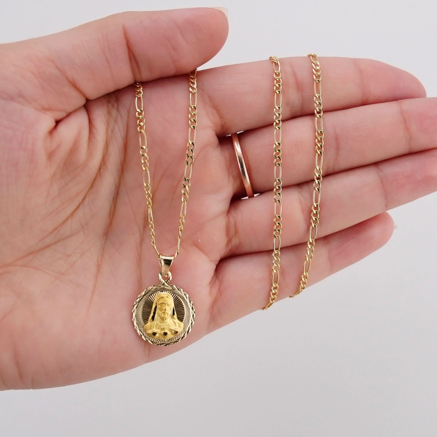 14k Gold Jesus Chain Set