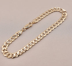 14K Gold Solid White Pave Curb Bracelet 7mm