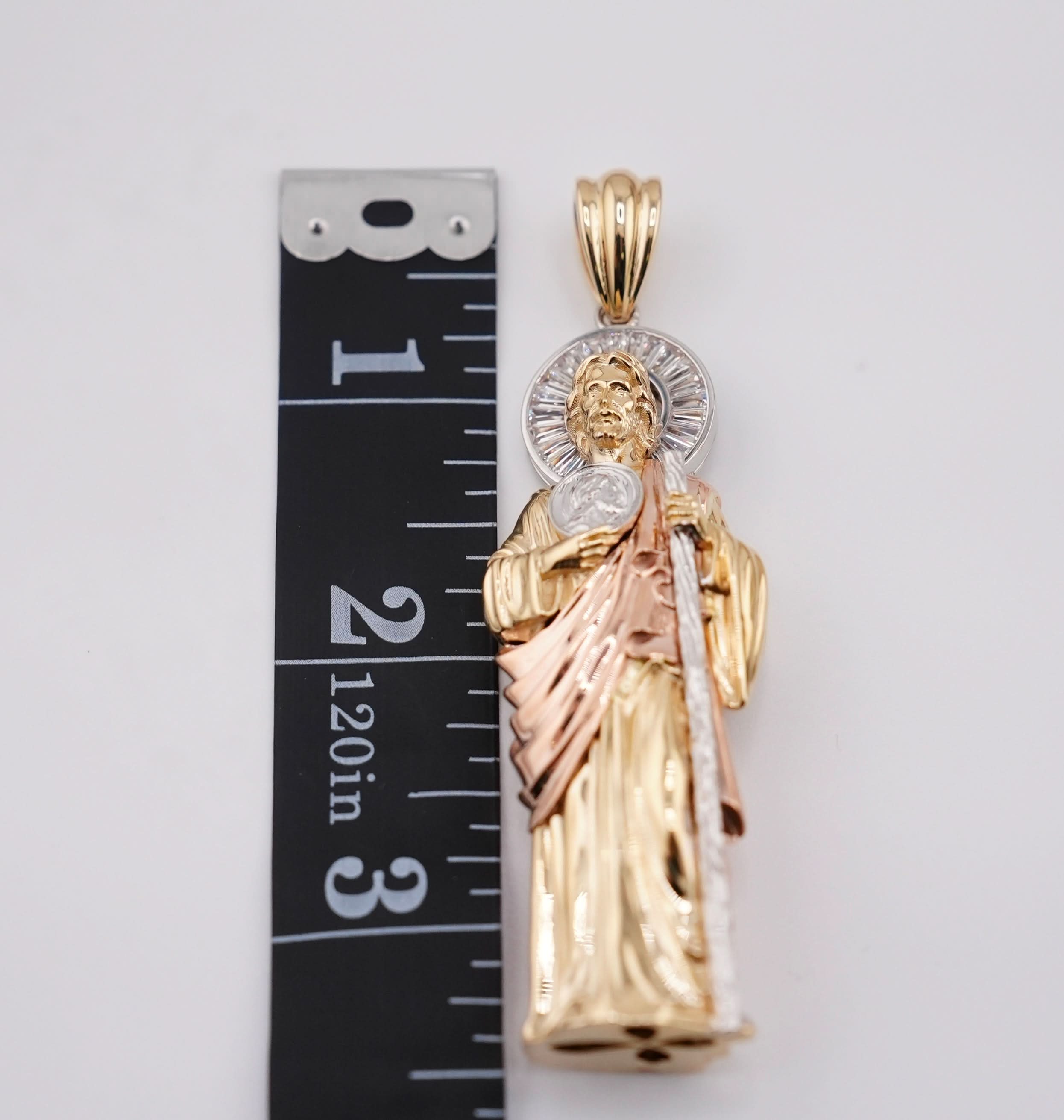 14k Gold Large 3D San Judas Chain Set