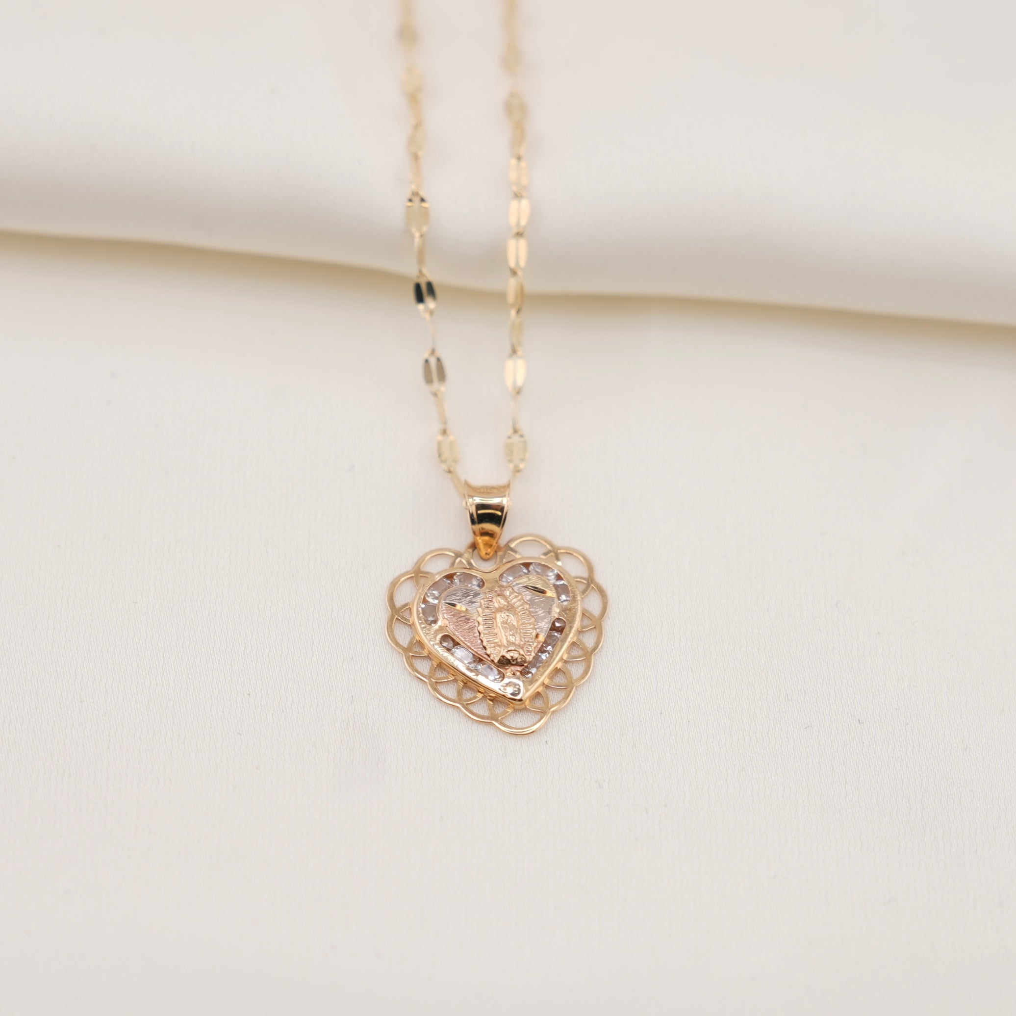 14k Gold Virgencita Heart Chain Set
