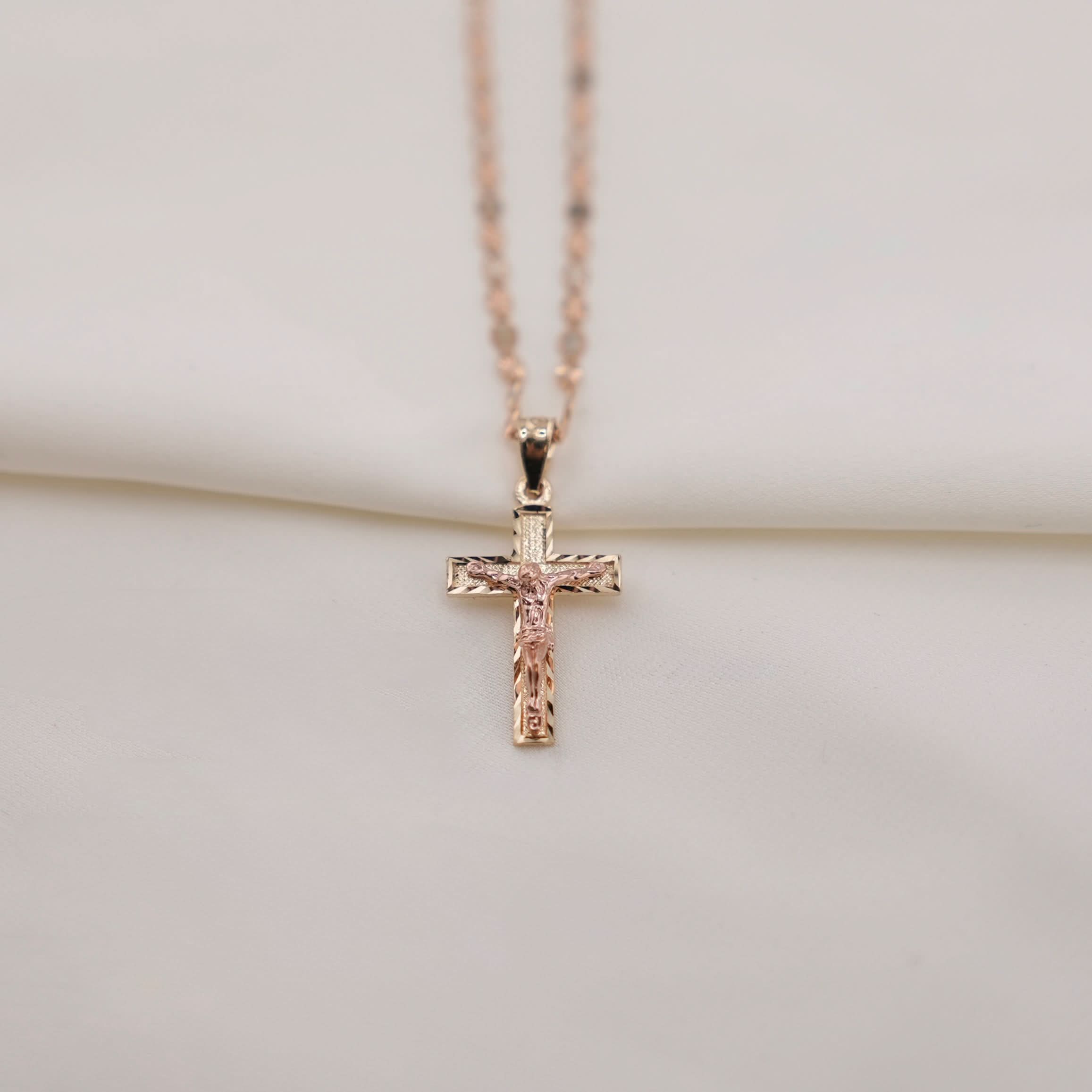 14k Gold Small Cross Chain Set