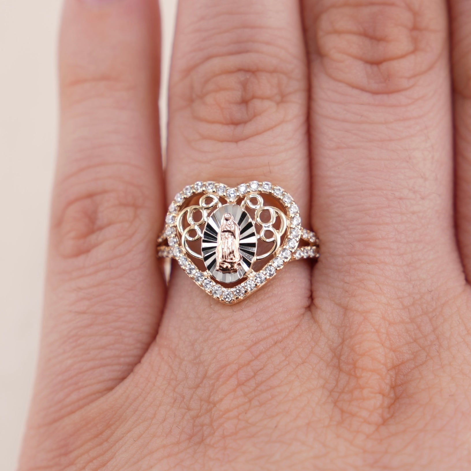 14k Gold Virgencita Heart Ring